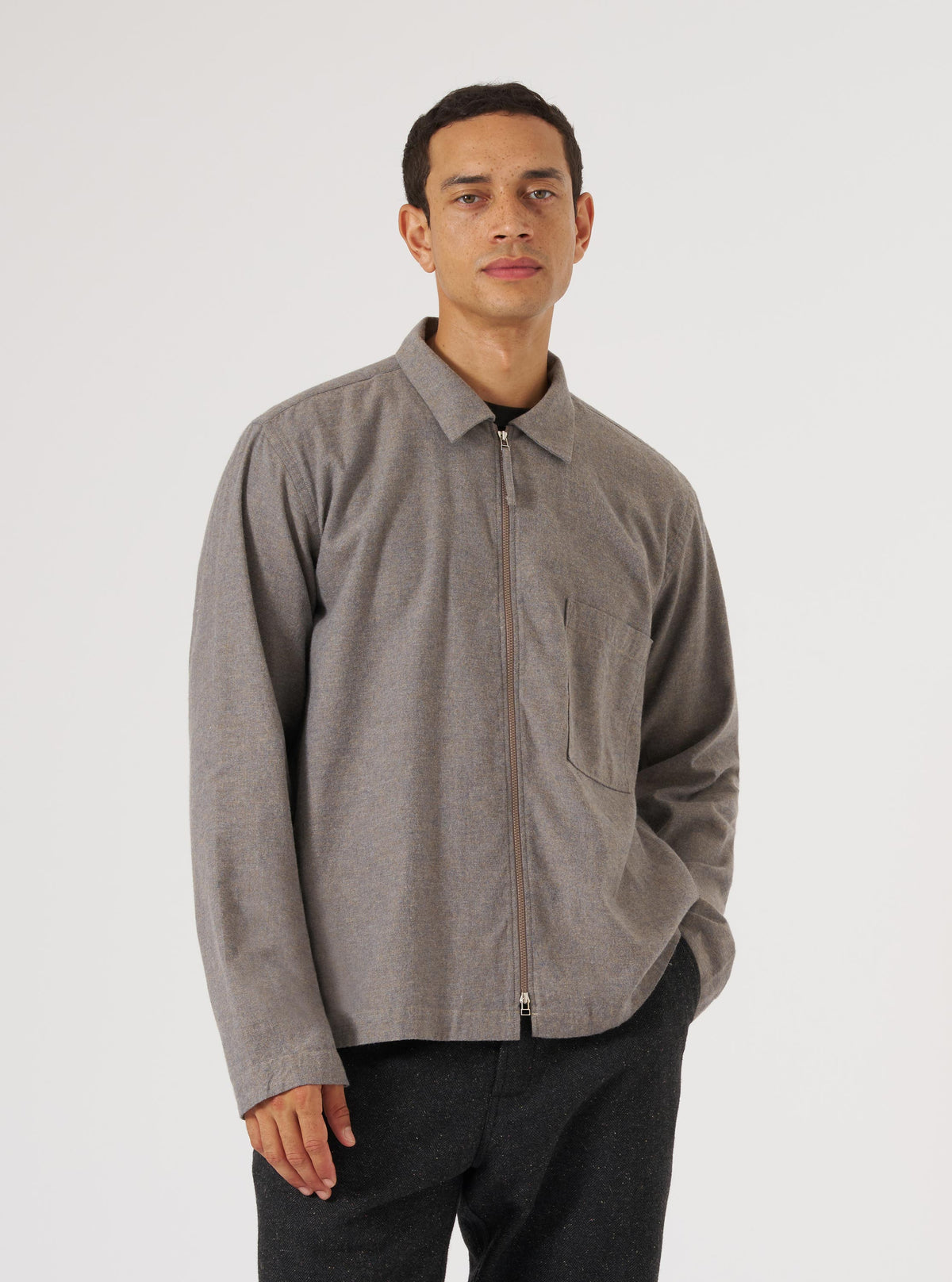 Brown Brushed Flannel Zip Shirt