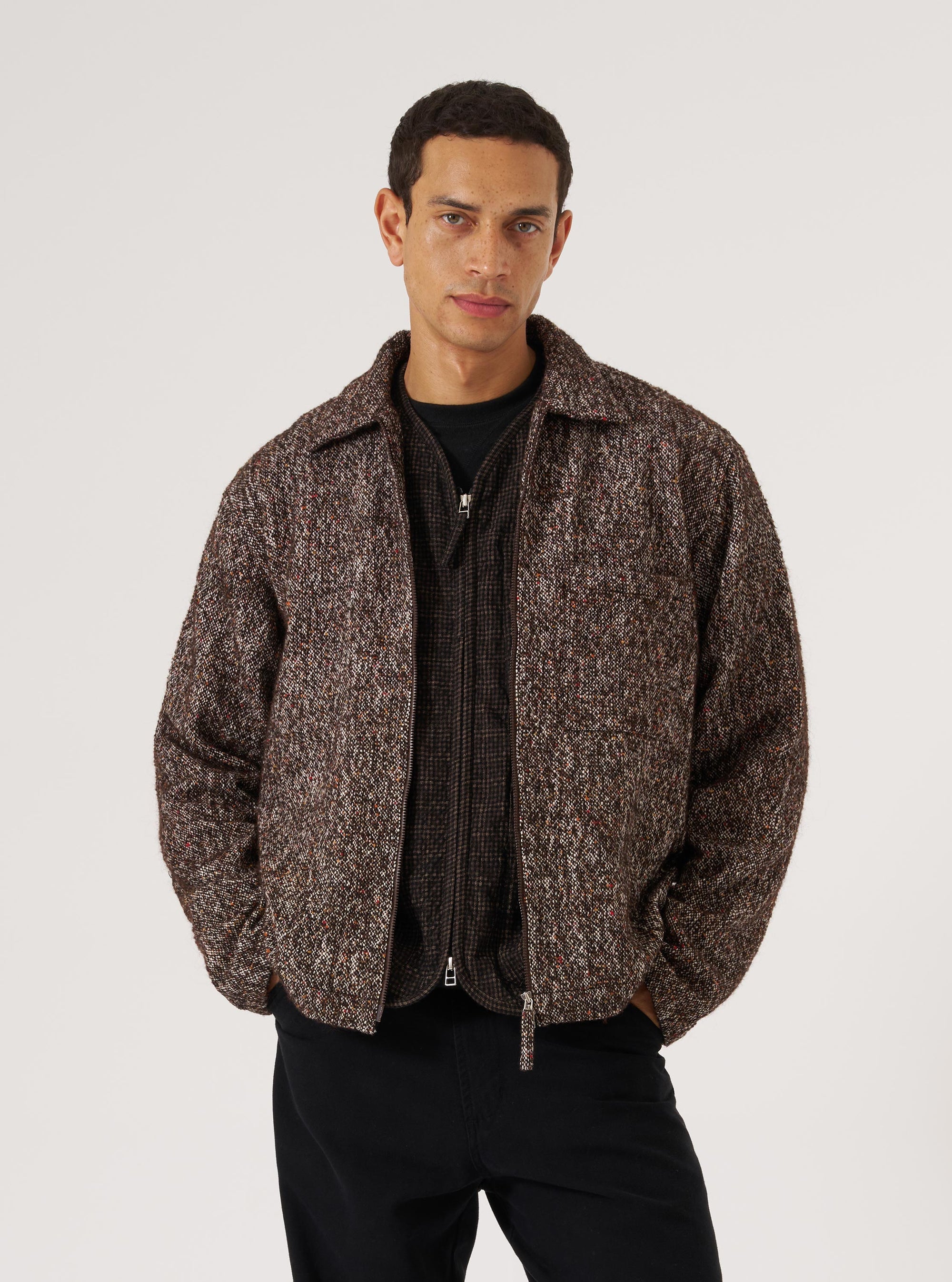 Brown Sedona Tweed Zip Shirt