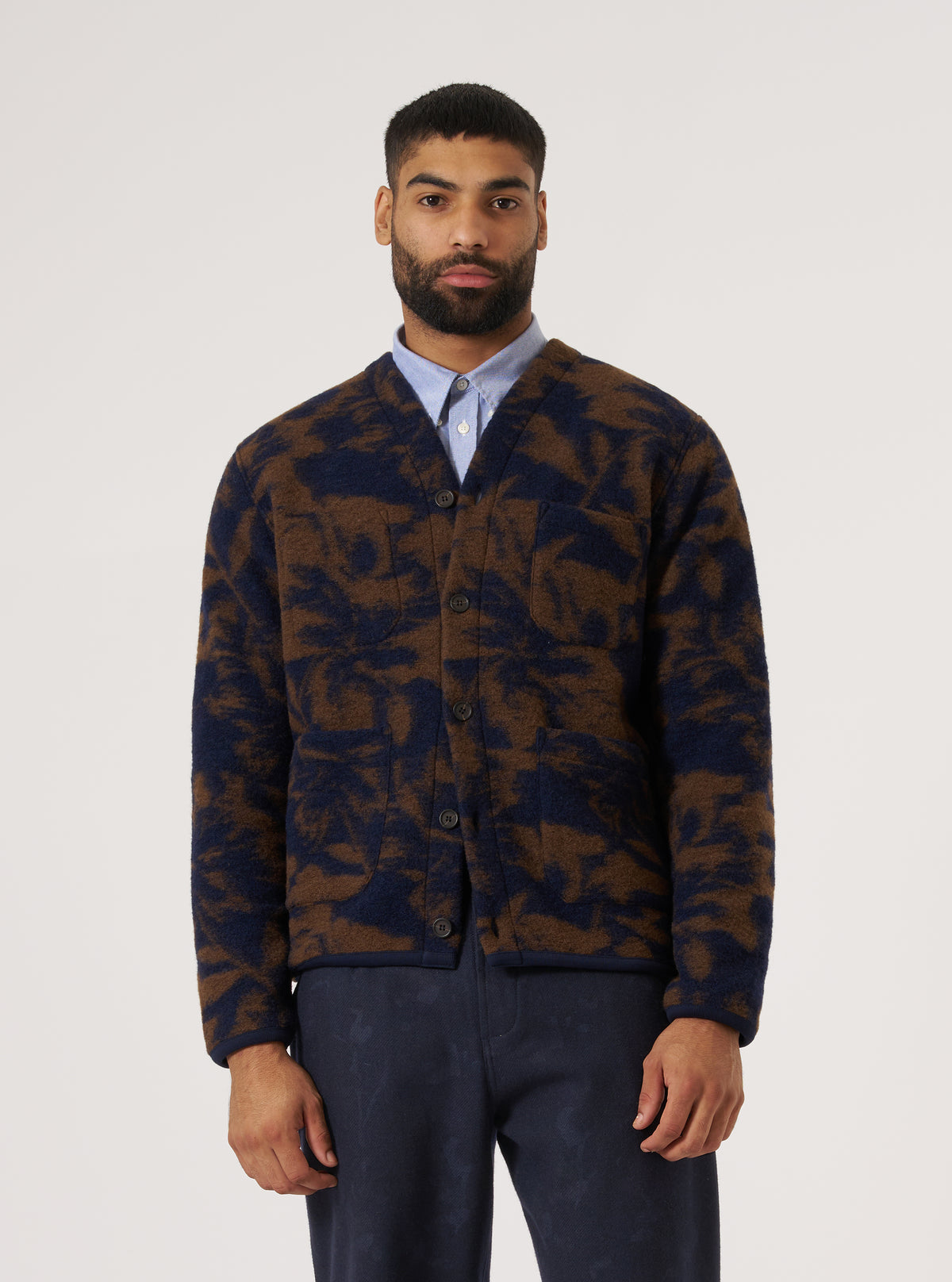Navy/Brown Studio Fleece Cardigan