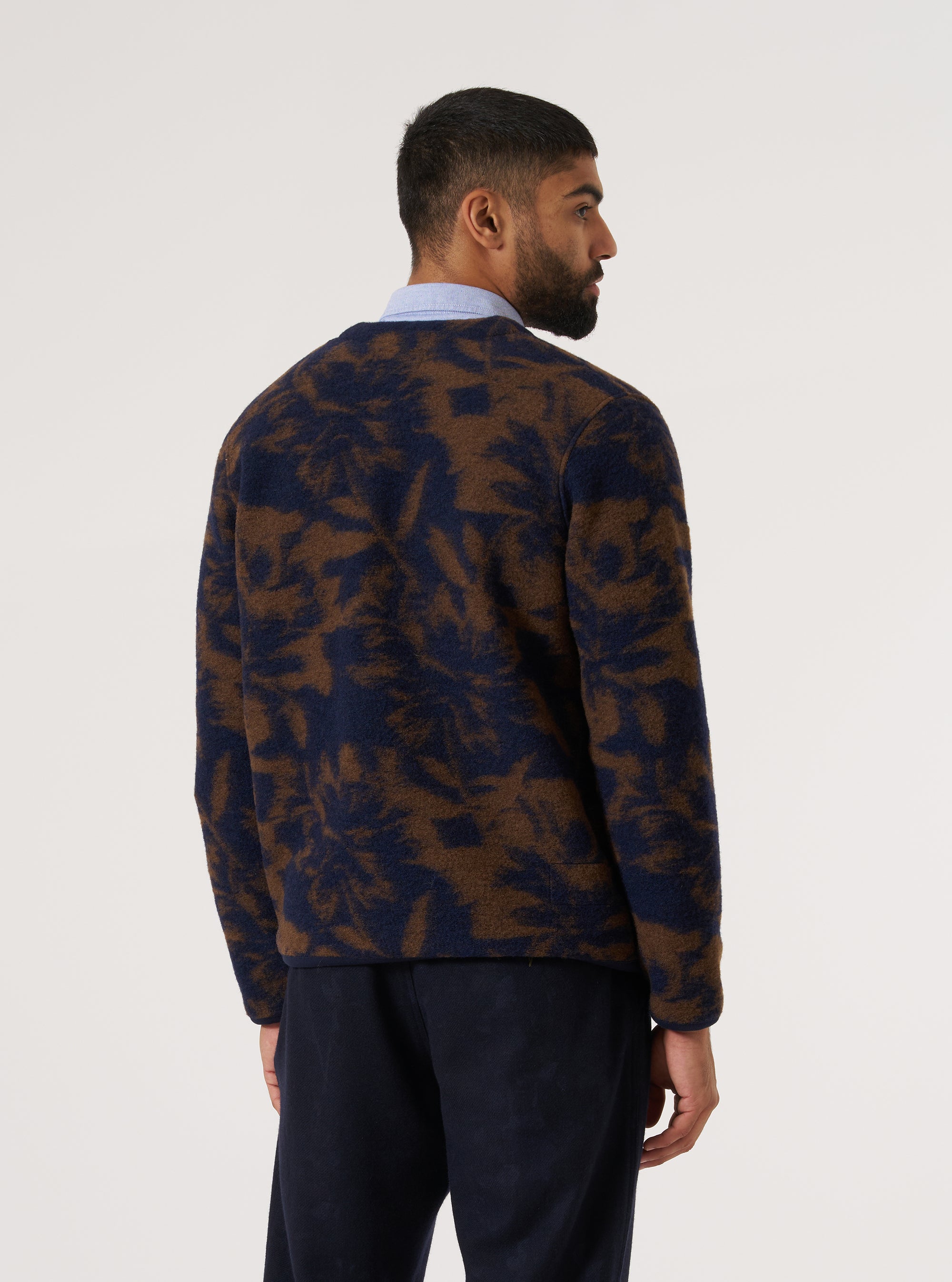 Navy/Brown Studio Fleece Cardigan