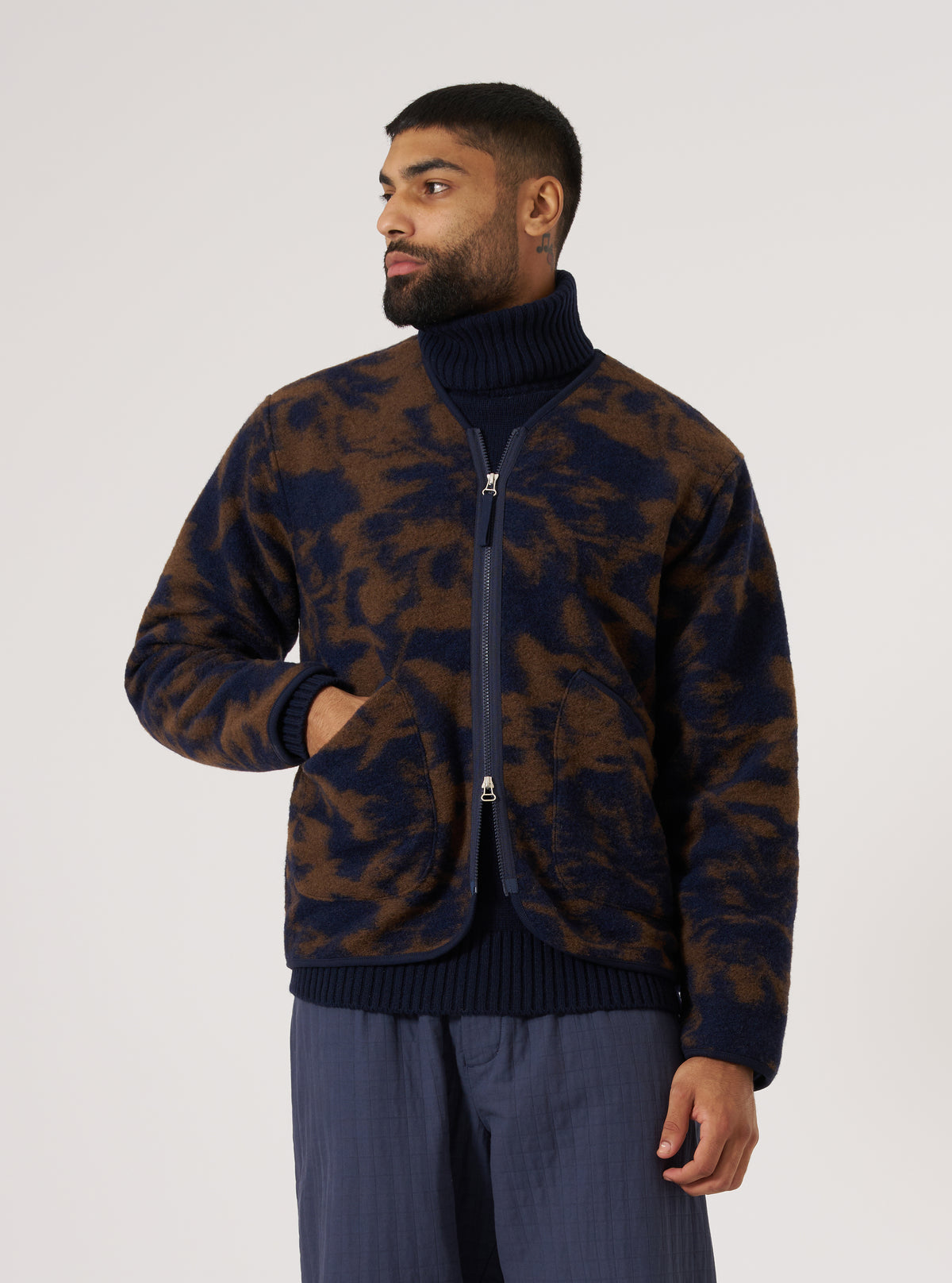 Navy/Brown Studio Fleece Zip Liner Jacket