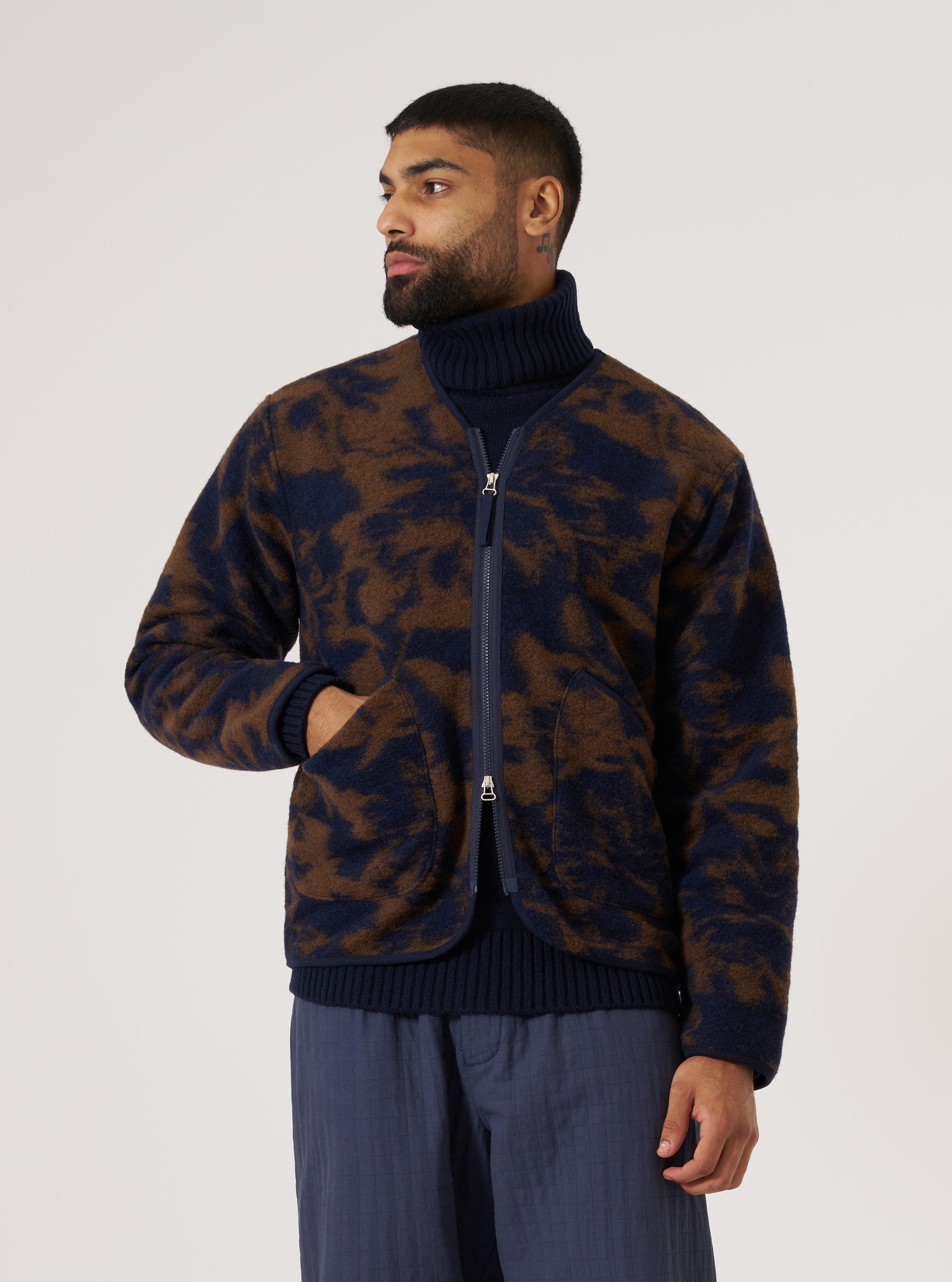 Navy/Brown Studio Fleece Zip Liner Jacket