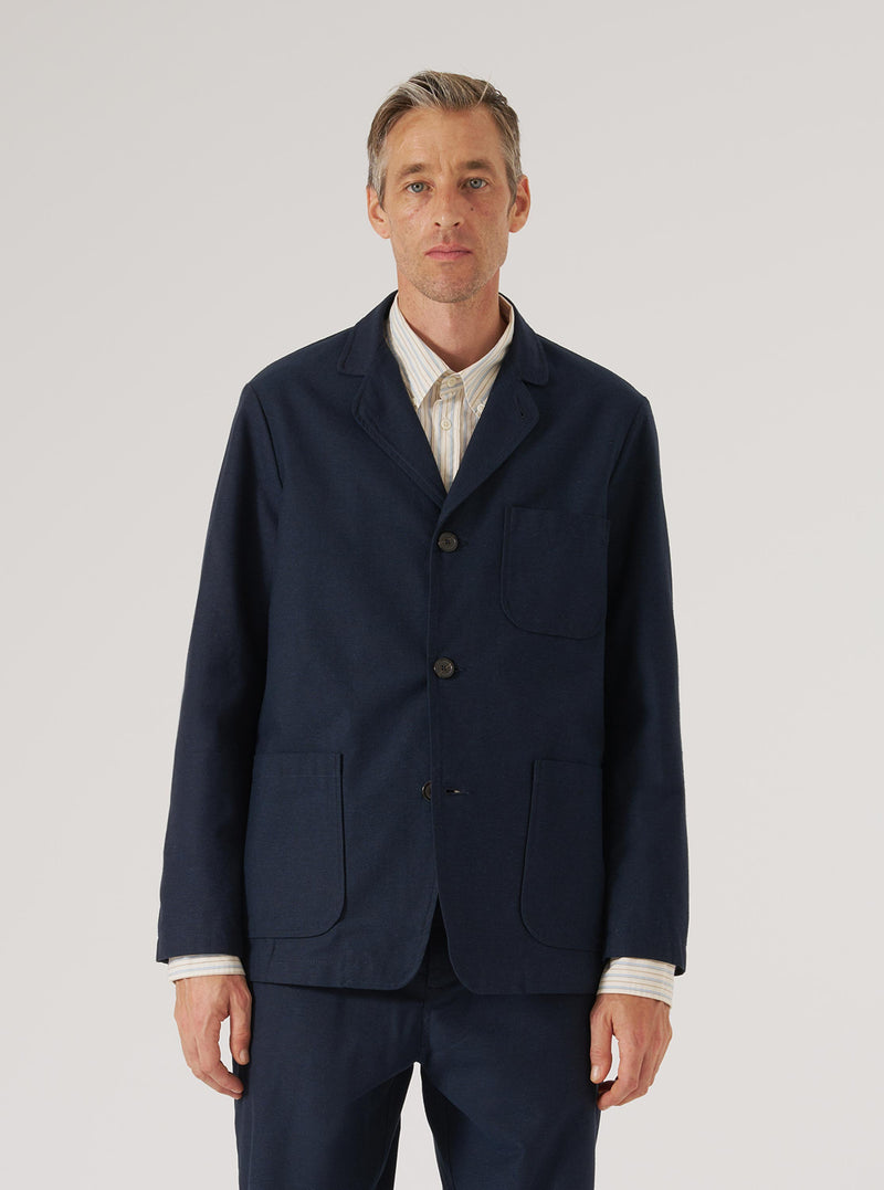 Navy Lucca Suiting Three Button Jacket