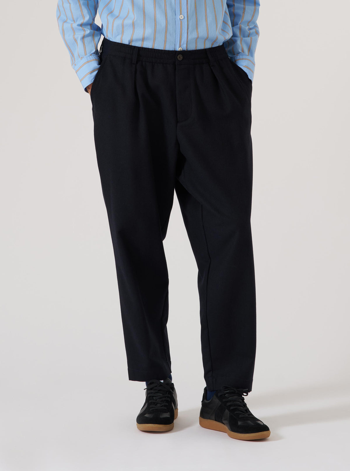 Dark Navy Upcycled Italian Tweed Pleated Track Pant
