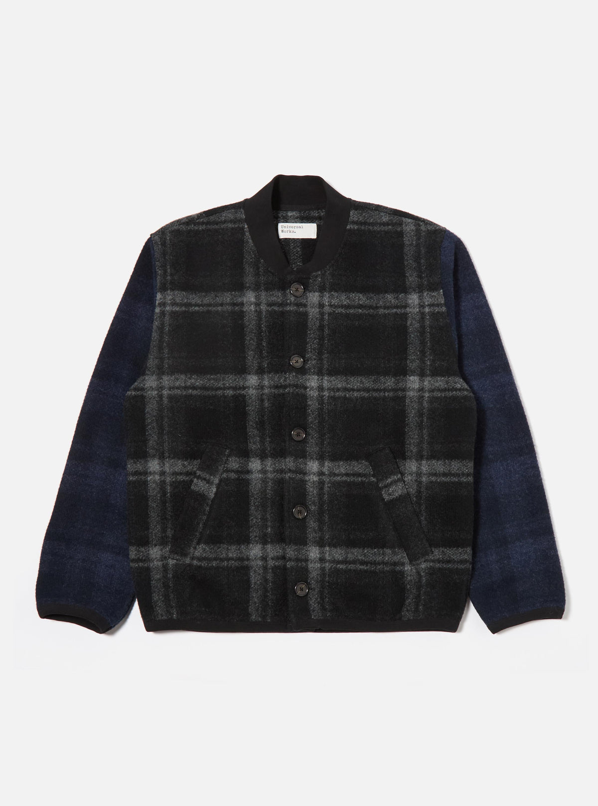 Grey Moh Check Fleece Button Front Bomber