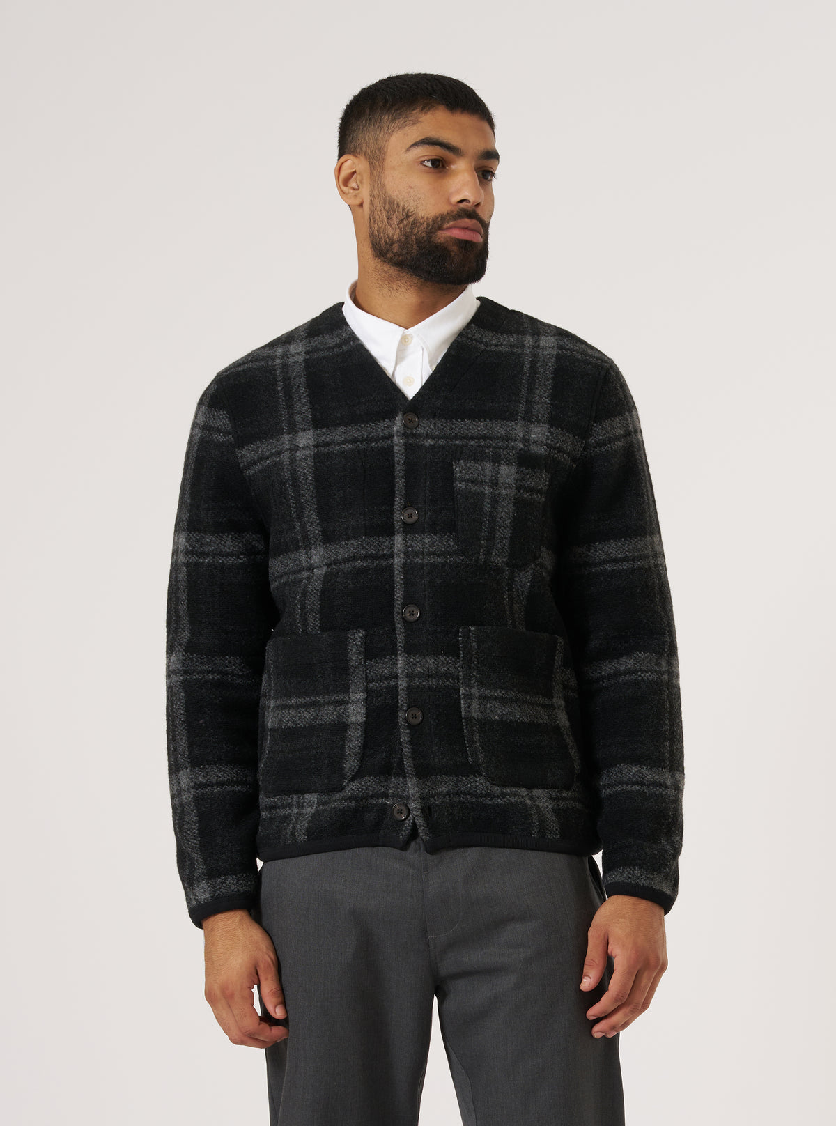 Grey Moh Check Fleece Cardigan