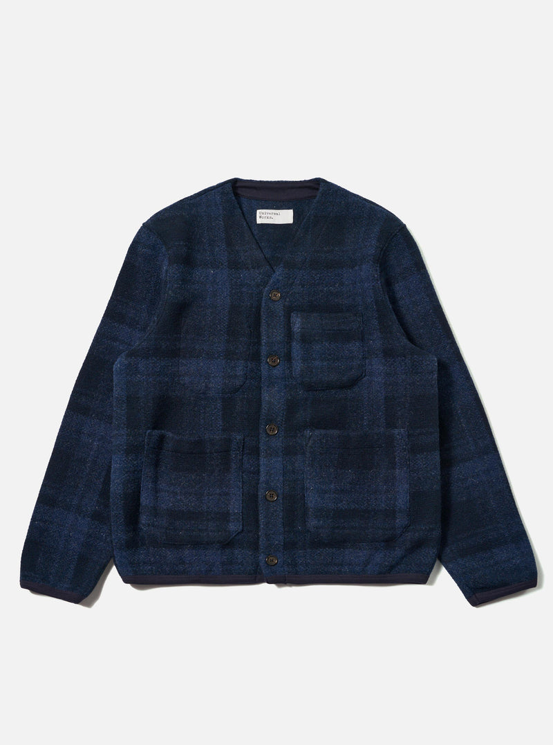 Navy Moh Check Fleece Cardigan