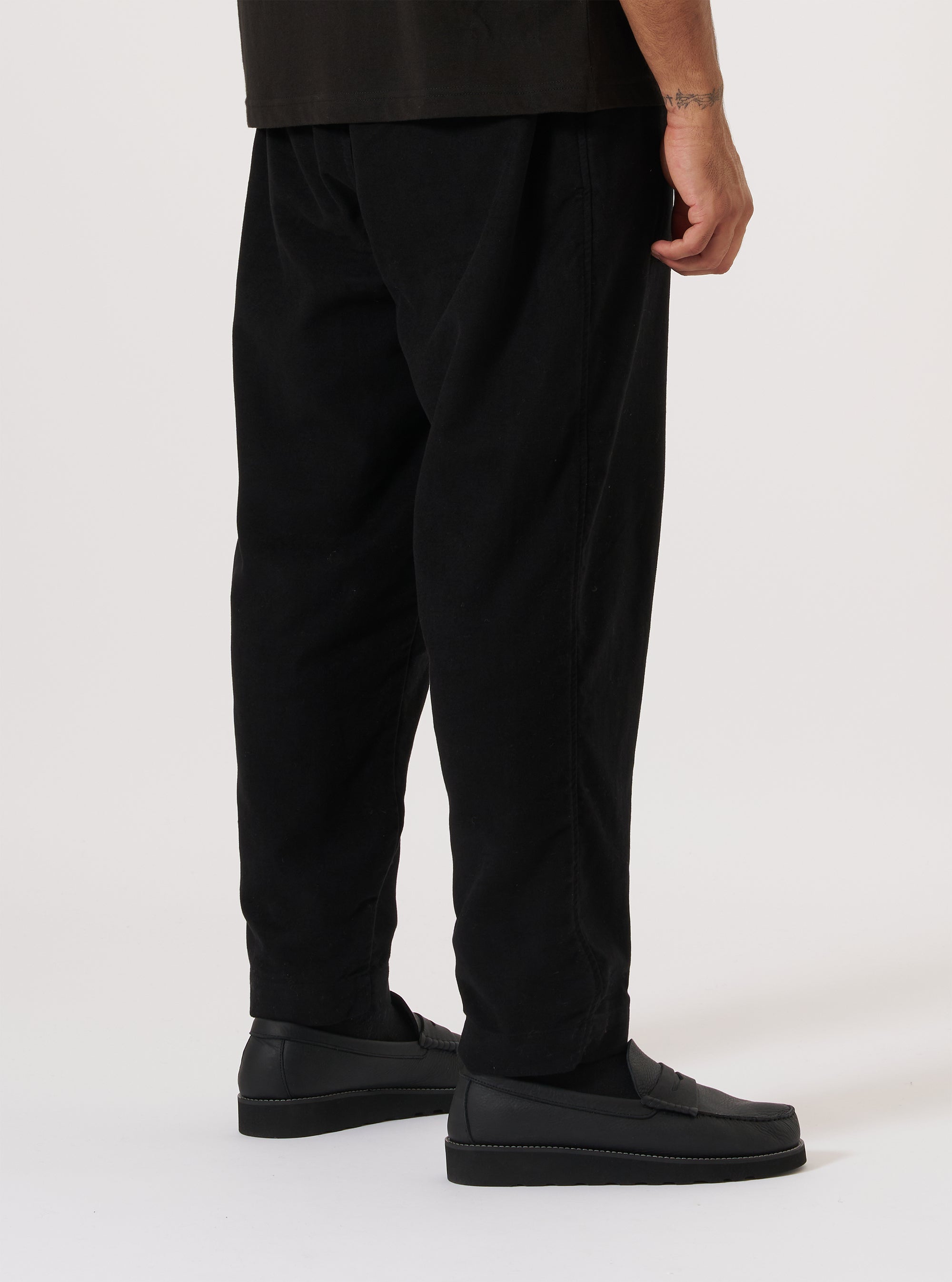 Black Comfort Moleskin Pleated Track Pant