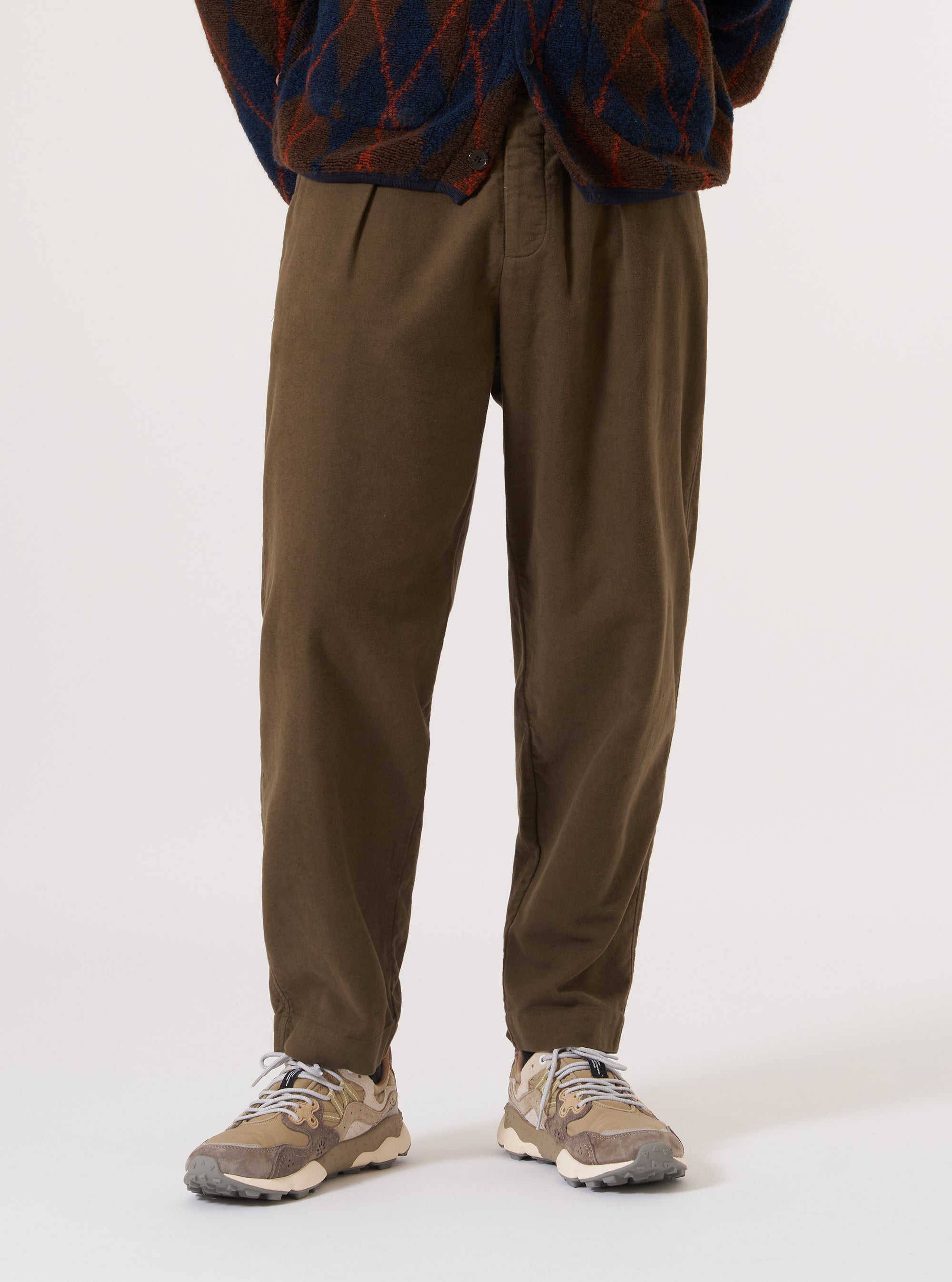 Khaki Comfort Moleskin Pleated Track Pant