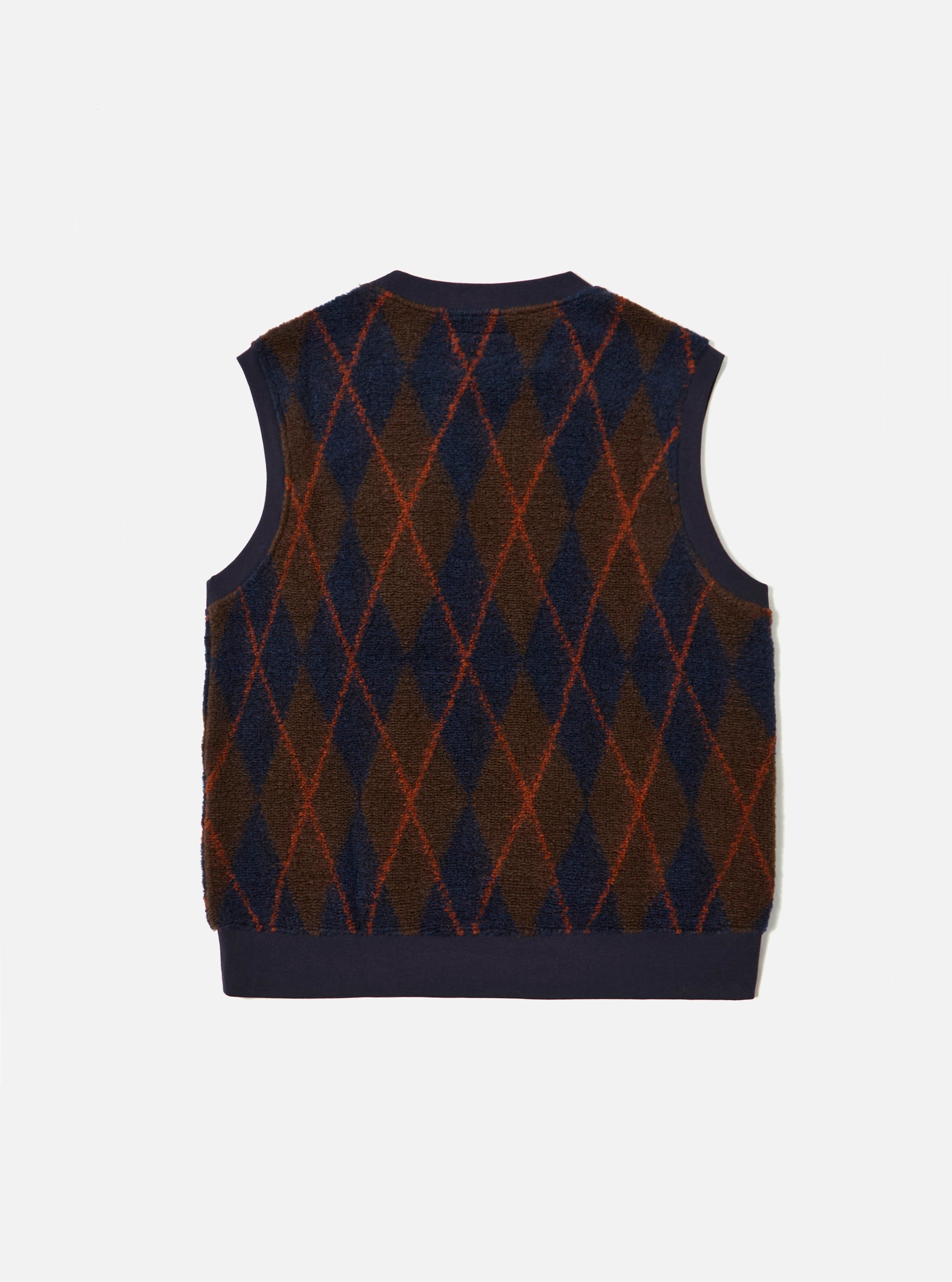 Brown/Navy Argyll Fleece Sleeveless Crew
