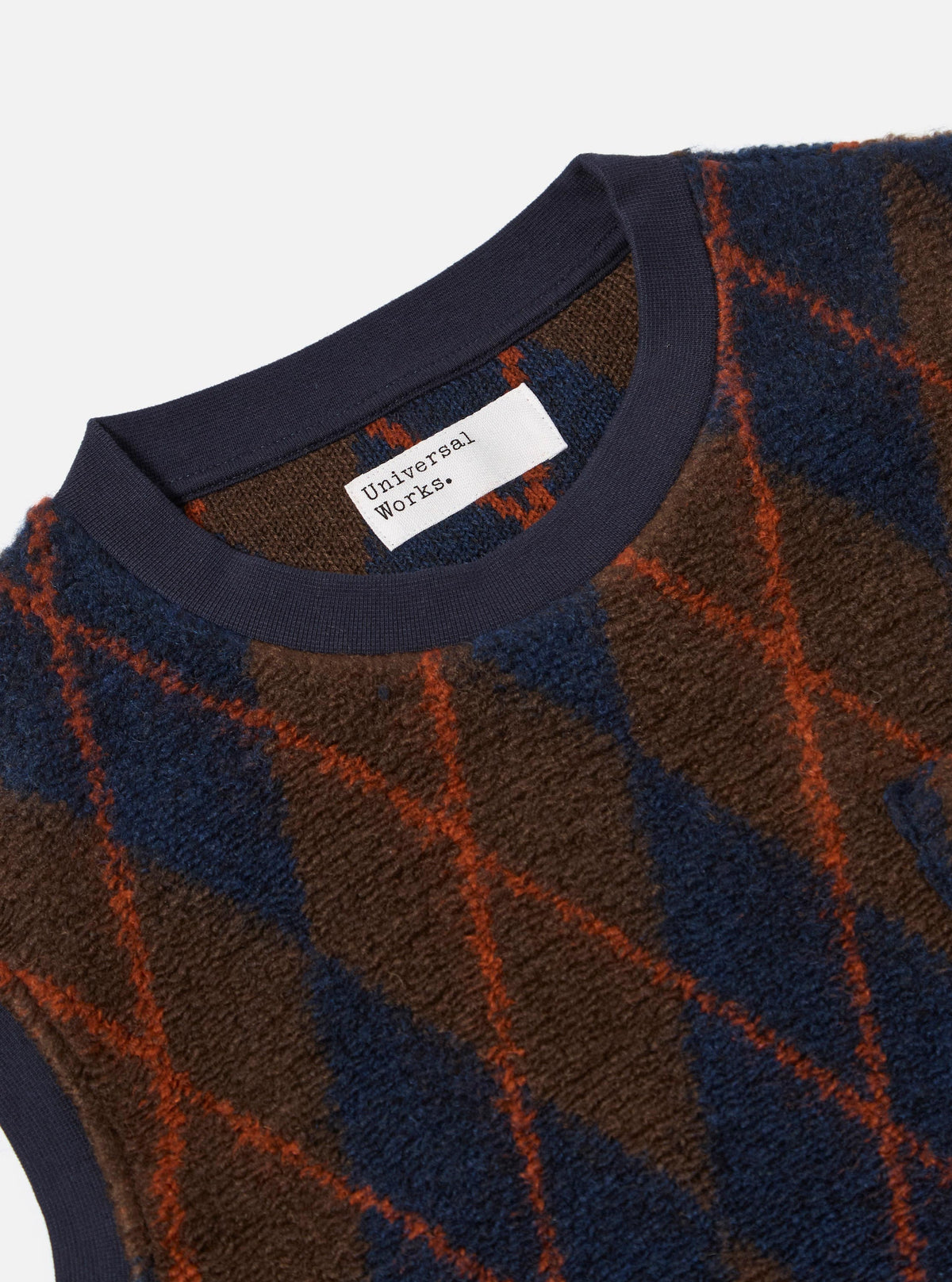 Brown/Navy Argyll Fleece Sleeveless Crew