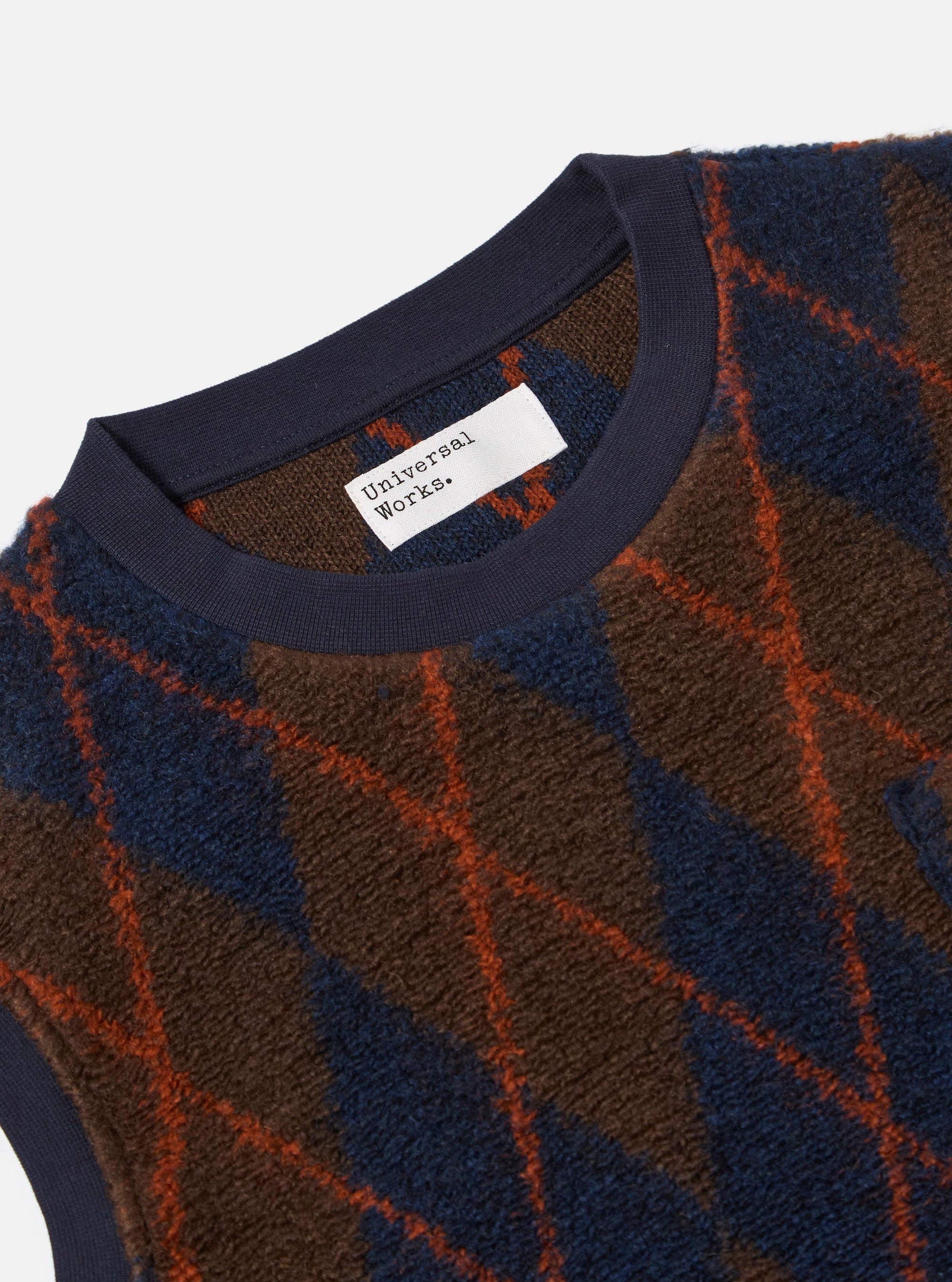 Brown/Navy Argyll Fleece Sleeveless Crew