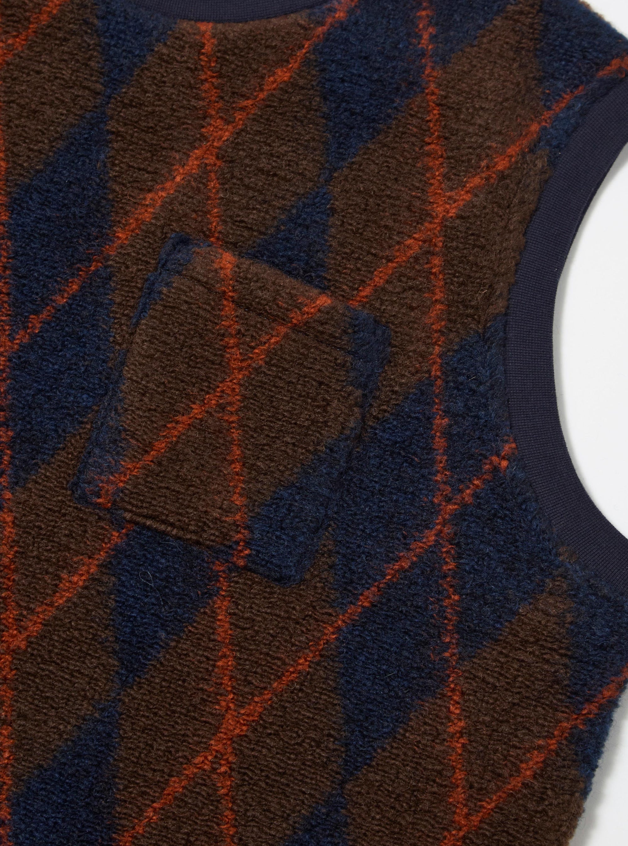Brown/Navy Argyll Fleece Sleeveless Crew