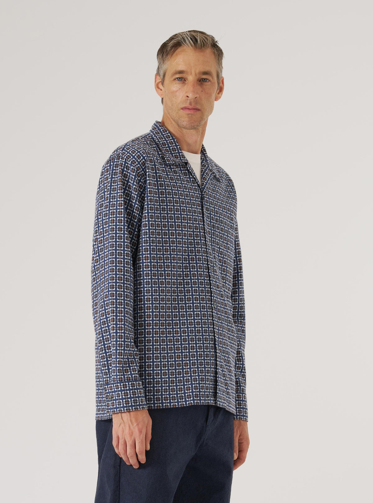 Navy Oscar Cotton L/S Camp Shirt