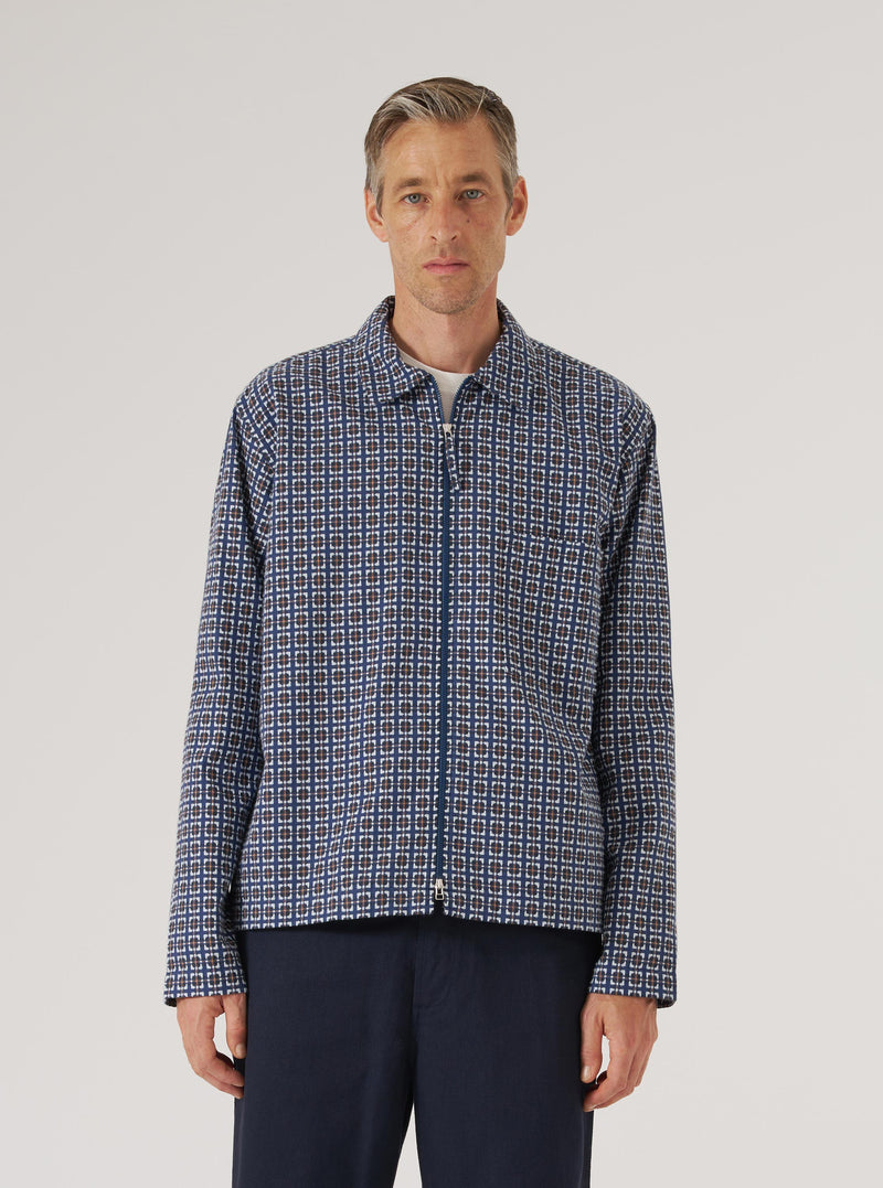 Navy Oscar Cotton Zip Shirt