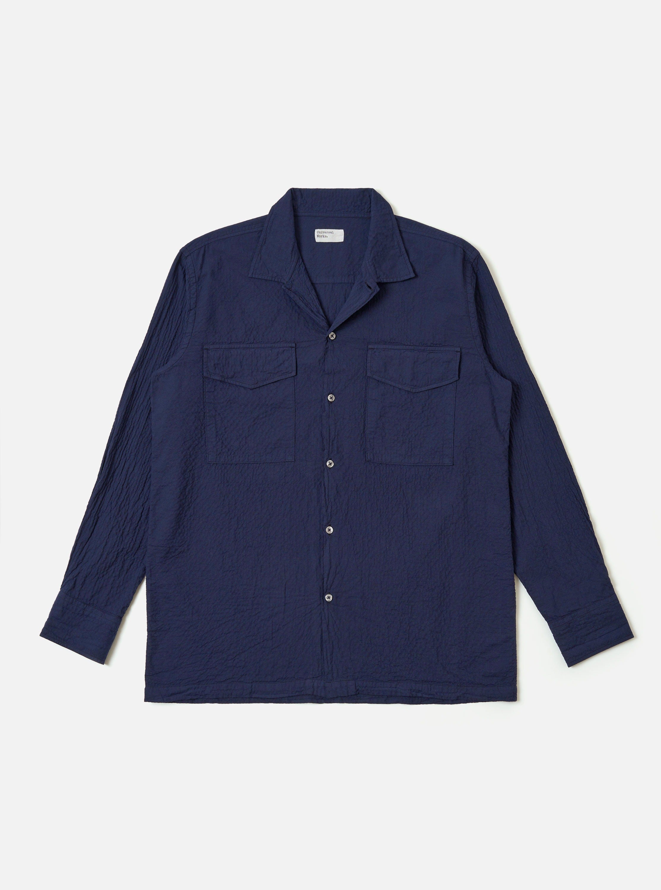 Men's Navy Arten Seersucker Attendant Shirt – Universal Works