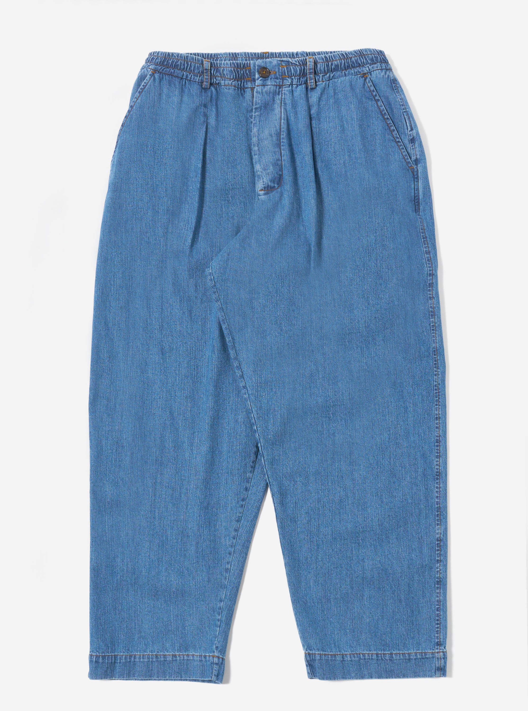 Men s Washed Indigo 8oz Slub Denim Wide Leg Oxford Pant Universal Works men-s-washed-indigo-8oz-slub-denim-wide-leg-oxford-pant-universal-works