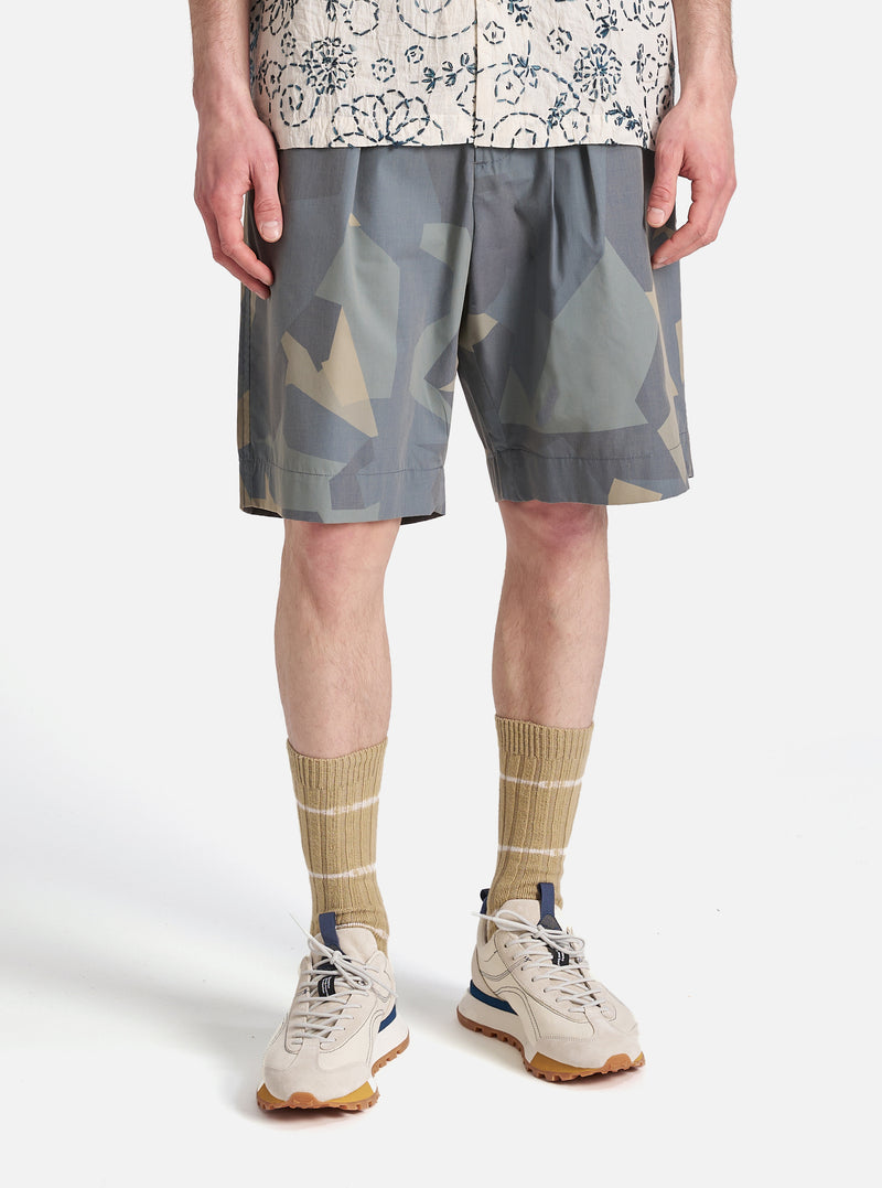 master-piece x Universal Works Blue Camo Recycled Polytech Pleated Track Short