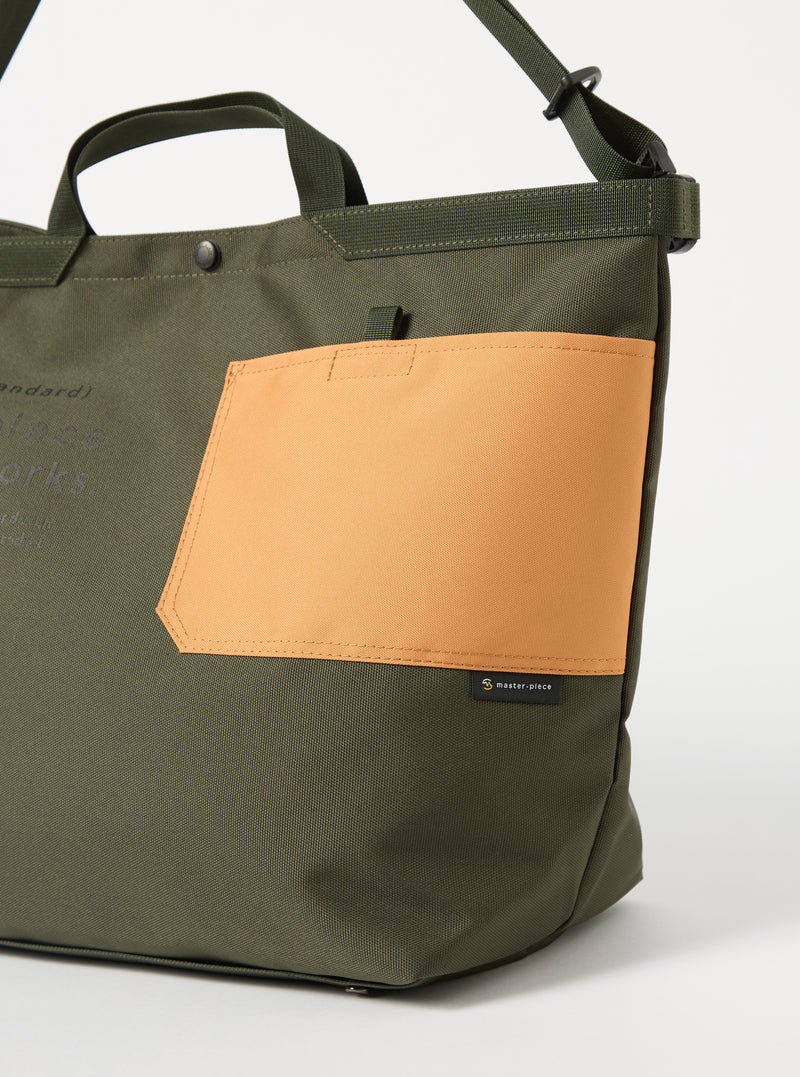 master-piece x Universal Works Olive Recycled Tech Canvas Large Tote Bag