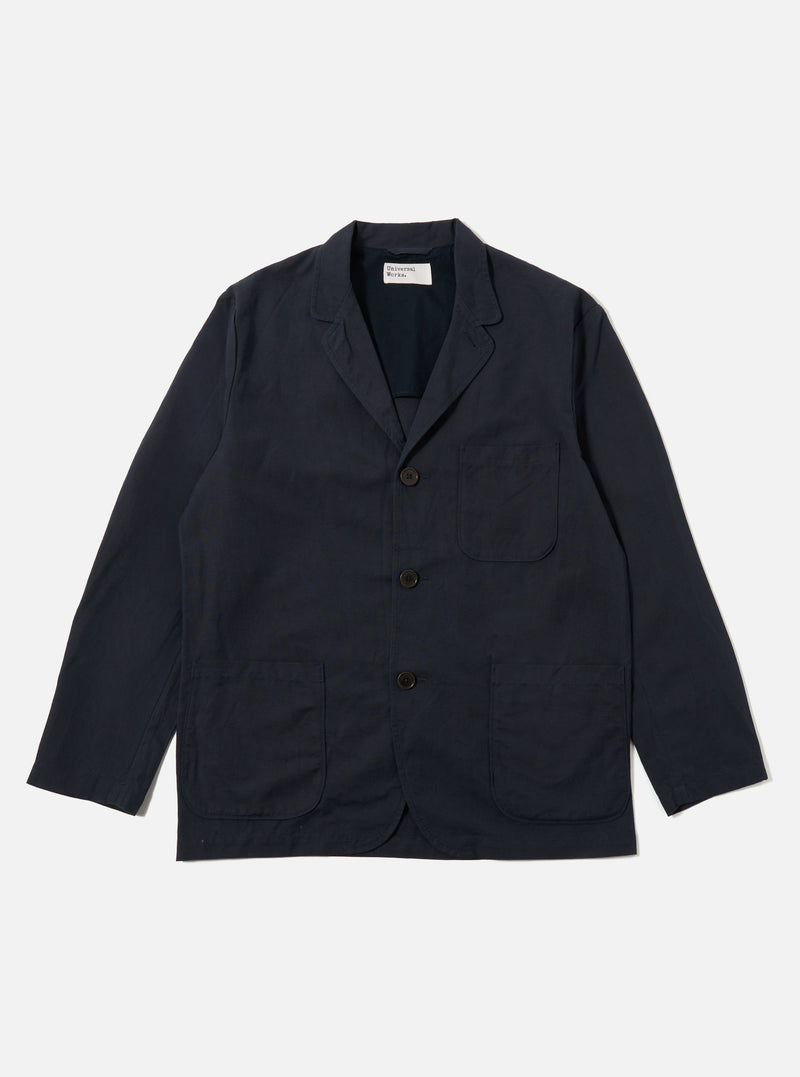 Navy Linen Slub Weave Three Button Jacket