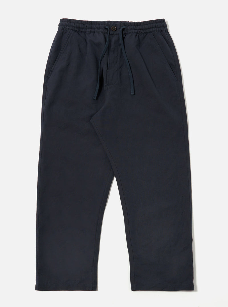 Navy Linen Slub Weave Hi Water Trouser