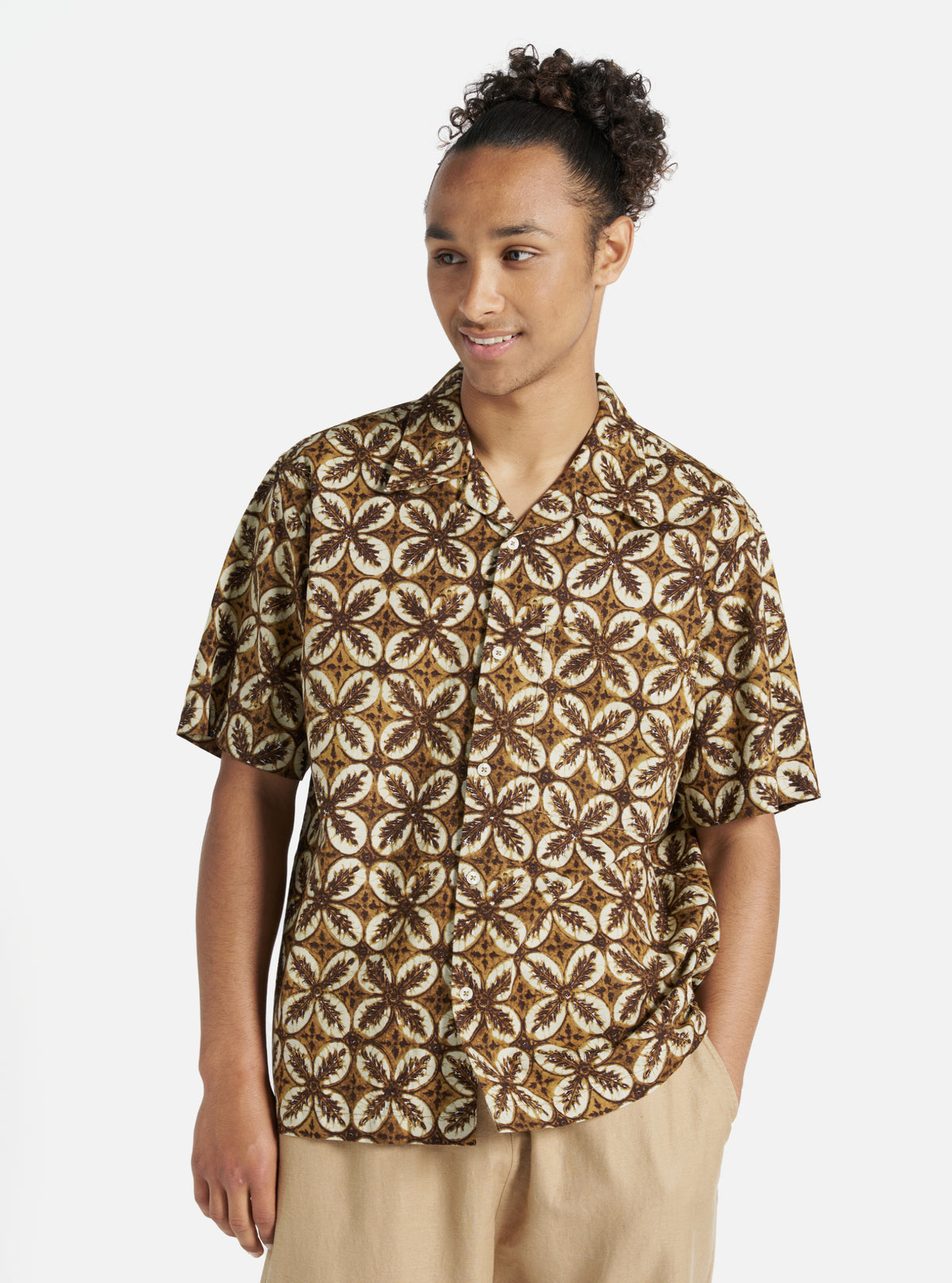 Brown Lobby Print Camp Shirt