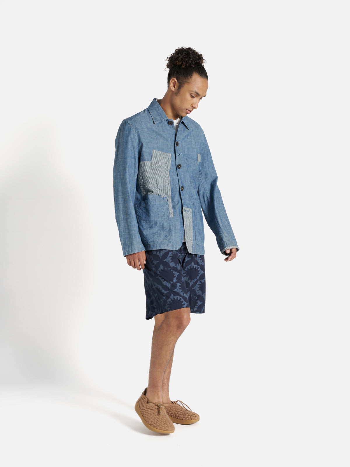 Indigo Chambray/Hickory Stripe Denim Patched Bakers Jacket