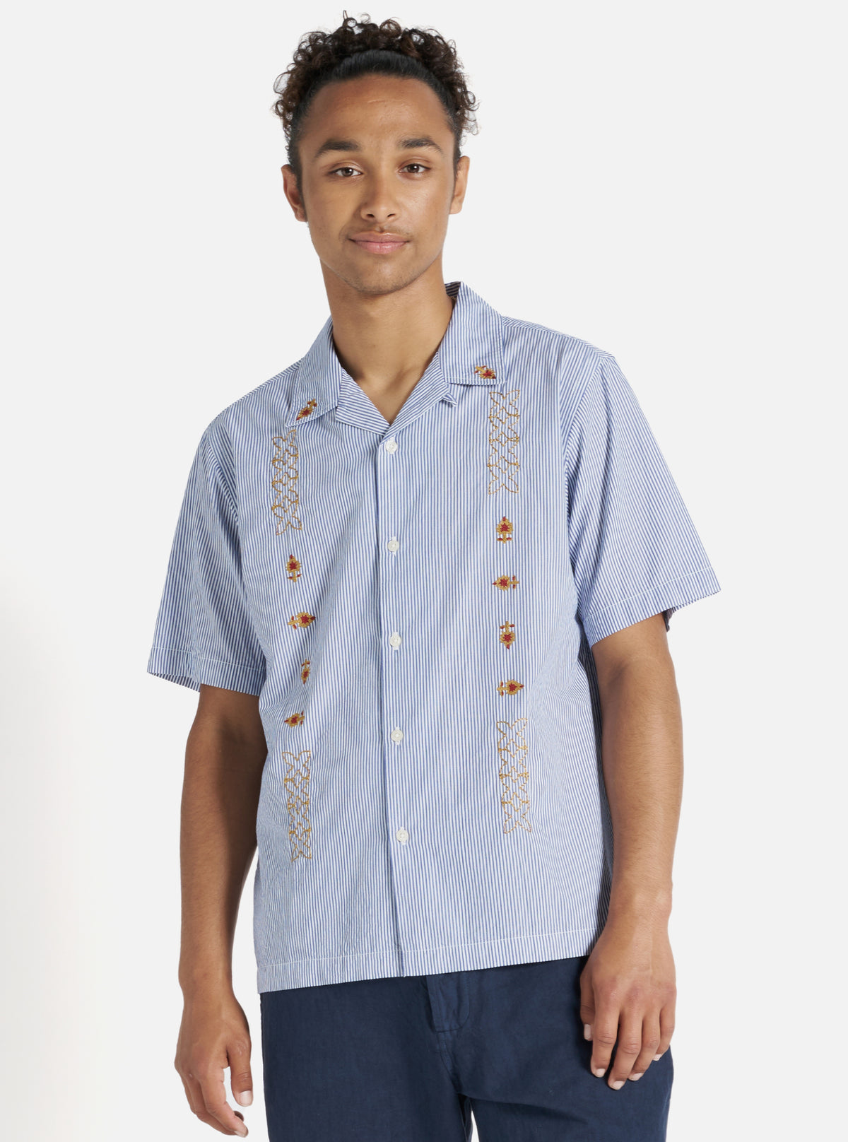 Blue Embroidered Classic Stripe Road Shirt
