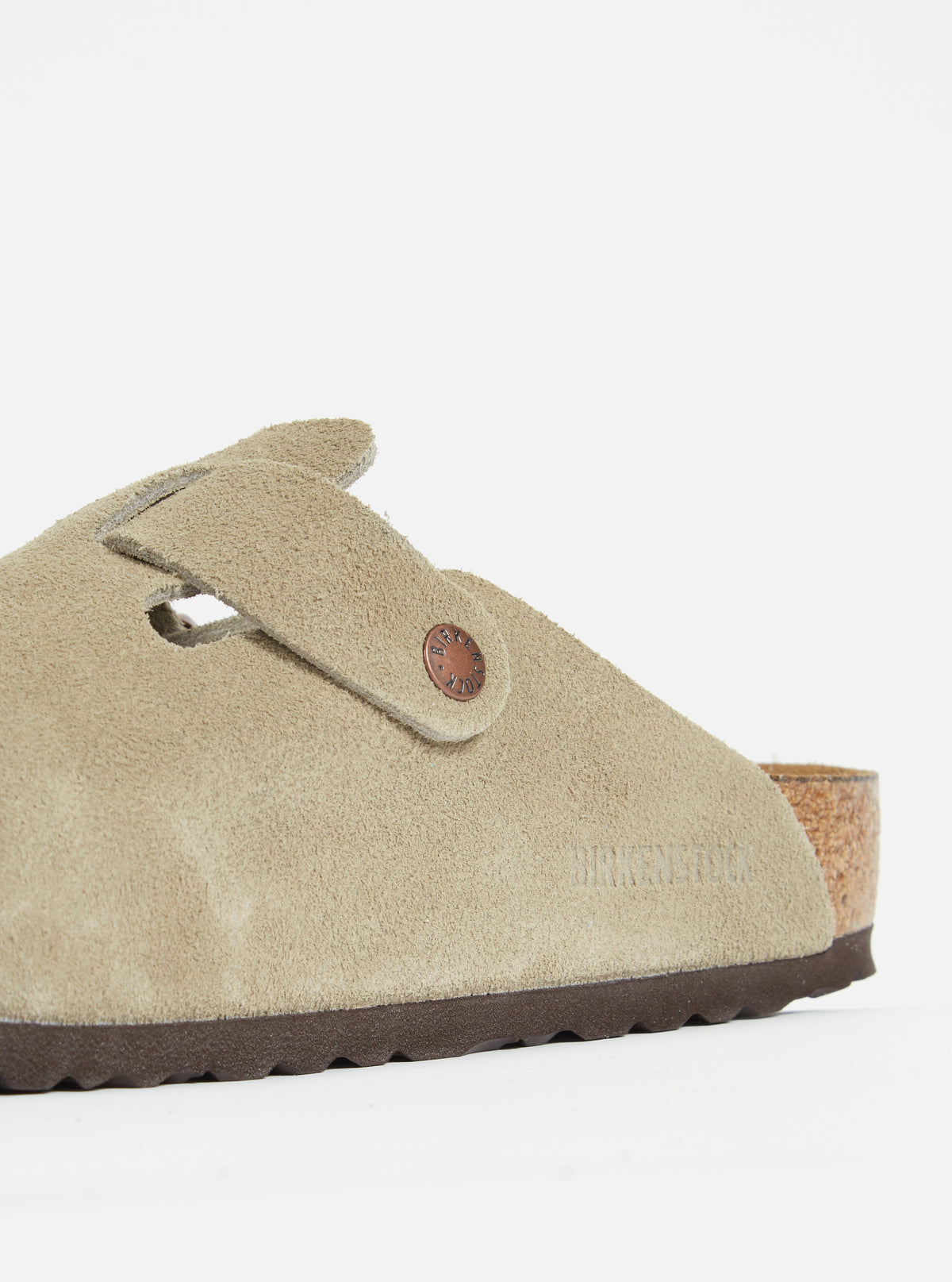 Birkenstock Boston Soft Footbed in Taupe Suede Leather