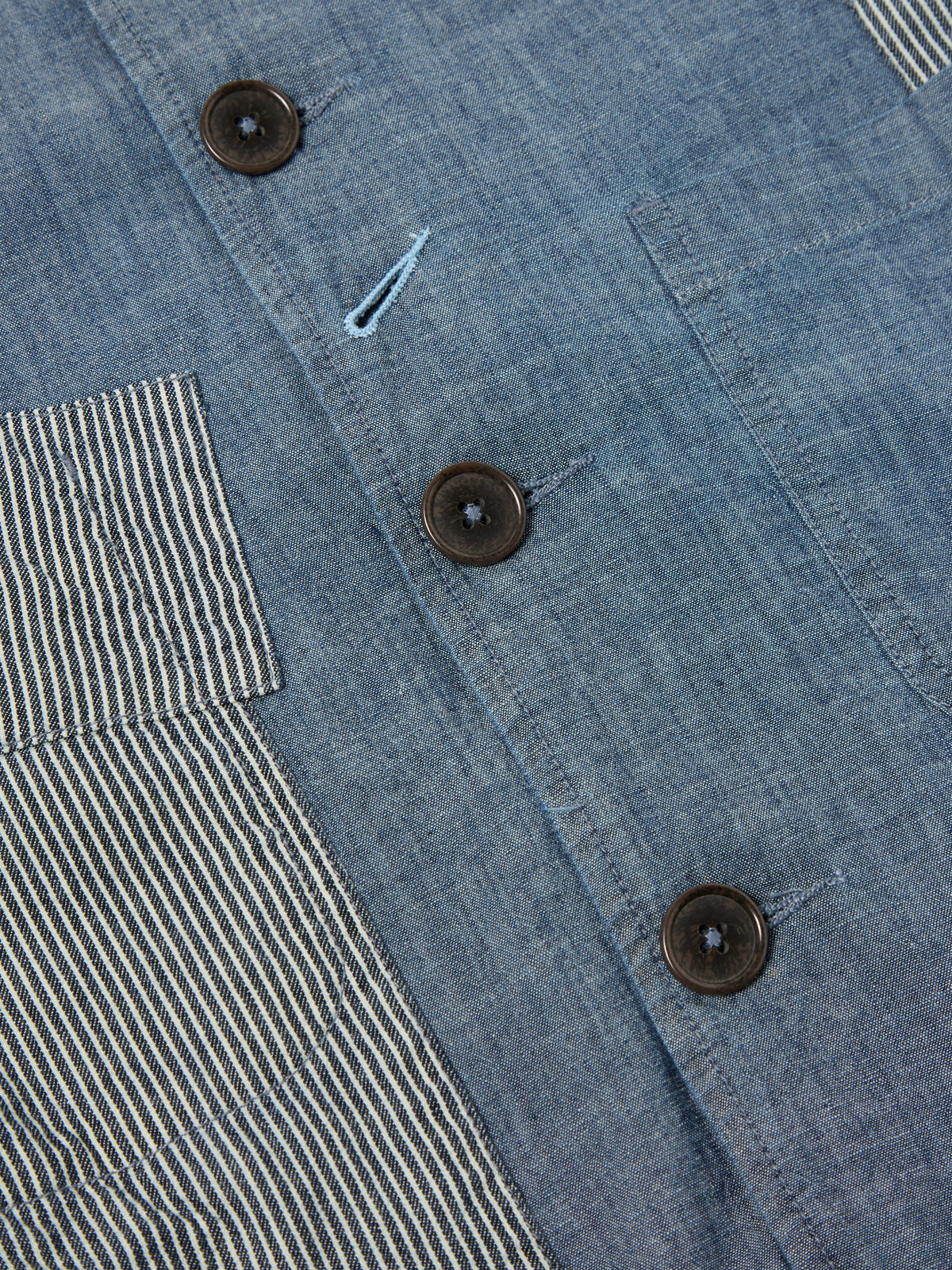 Indigo Chambray/Hickory Stripe Denim Patched Bakers Jacket