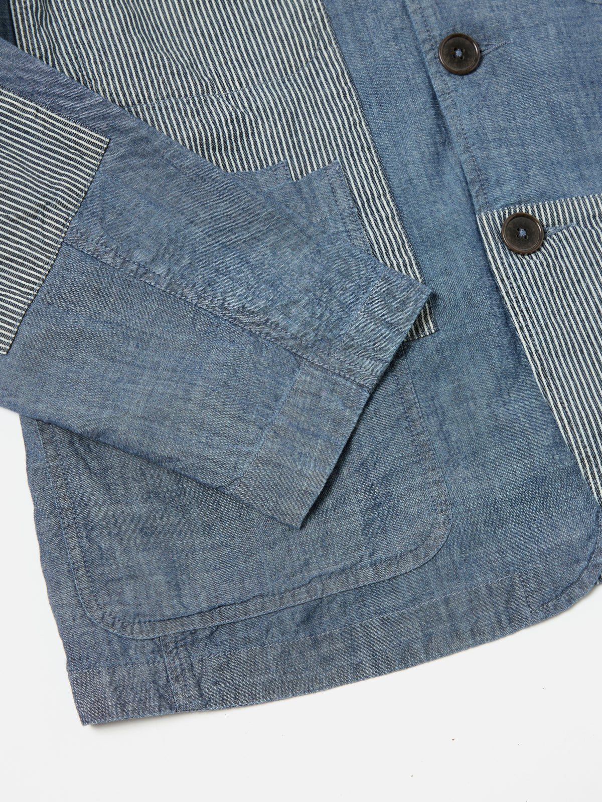 Indigo Chambray/Hickory Stripe Denim Patched Bakers Jacket