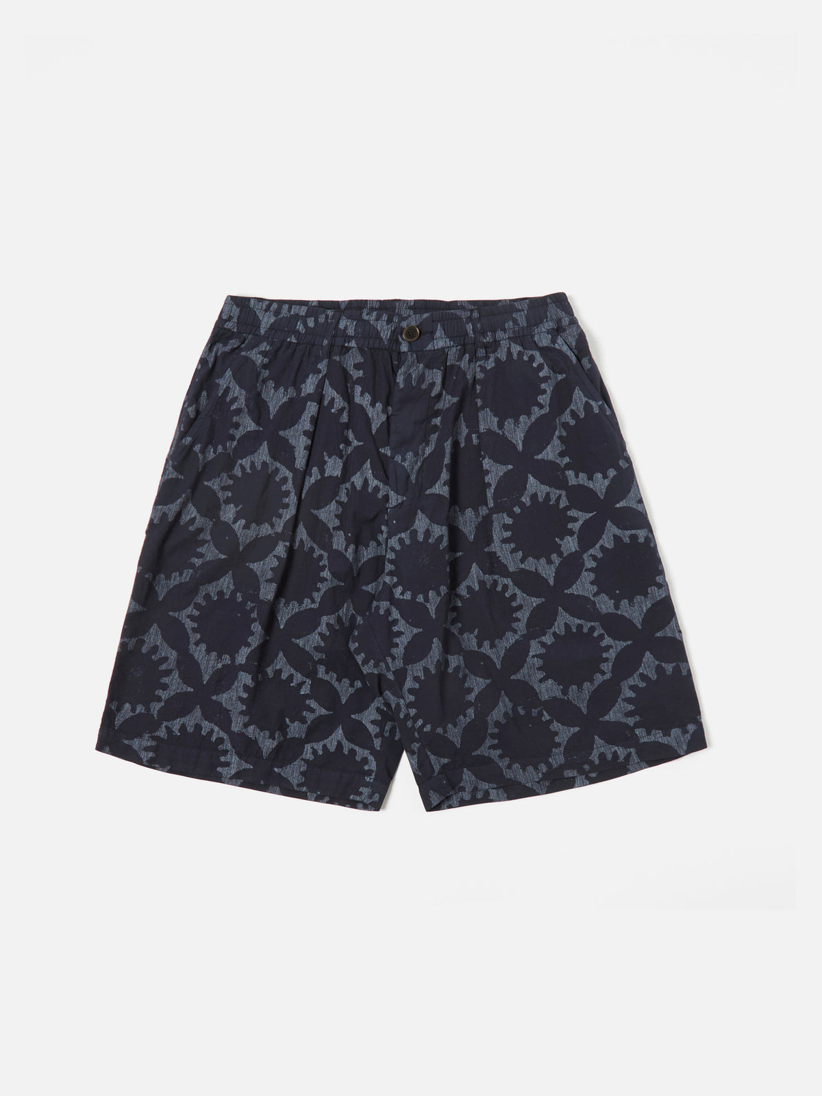 Navy Over Dyed Sun Print Pleated Track Short