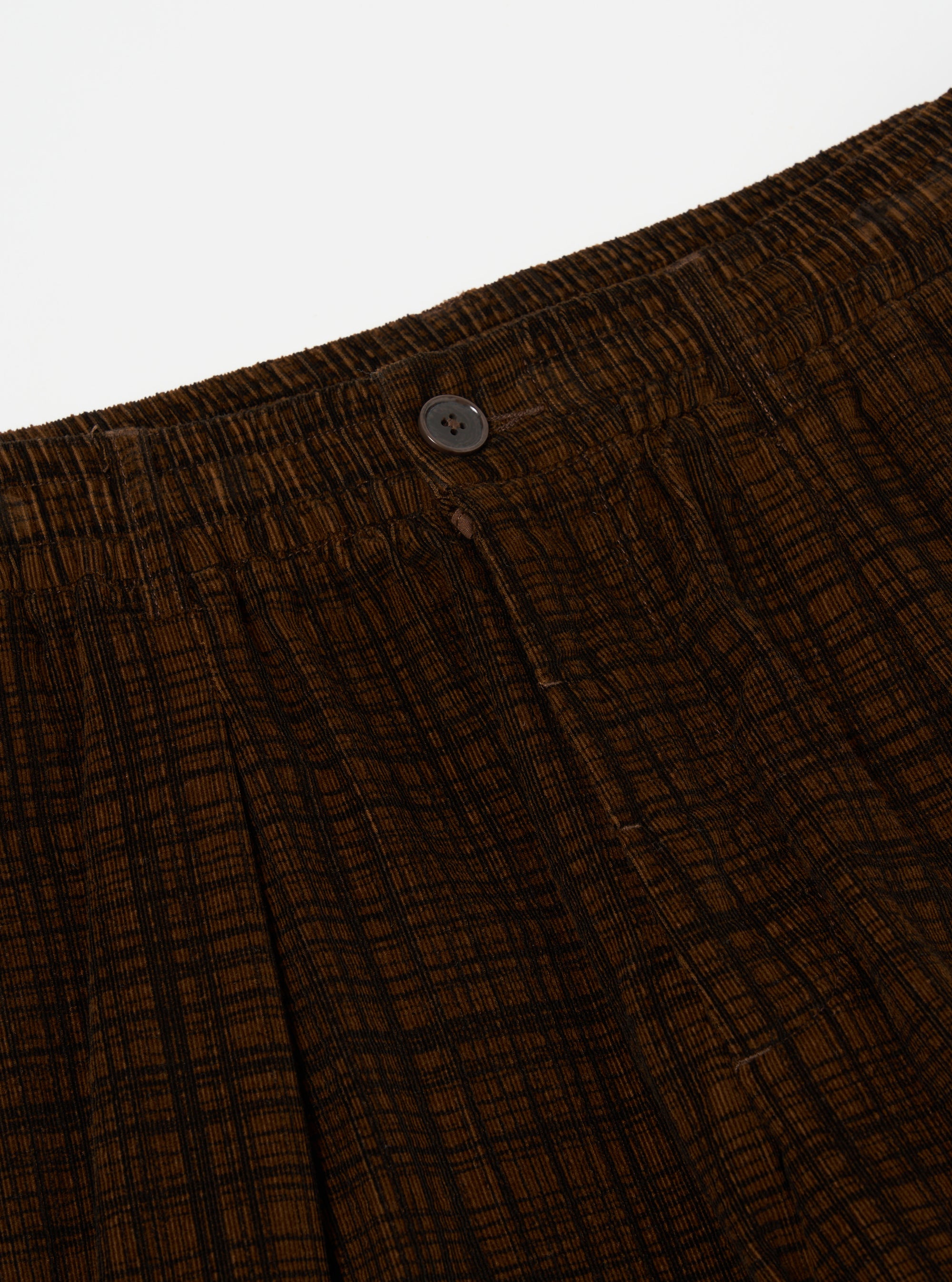 Brown Check Cord Seersucker Pleated Track Pant