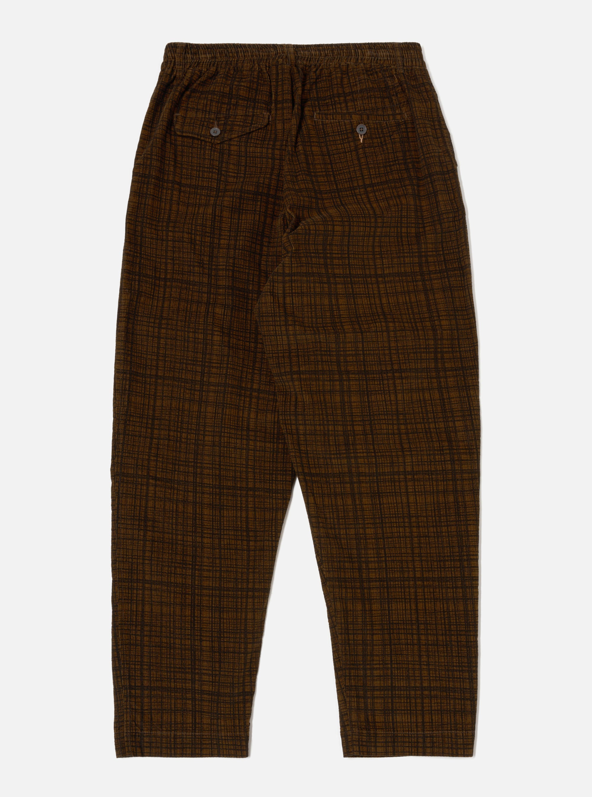 Brown Check Cord Seersucker Pleated Track Pant