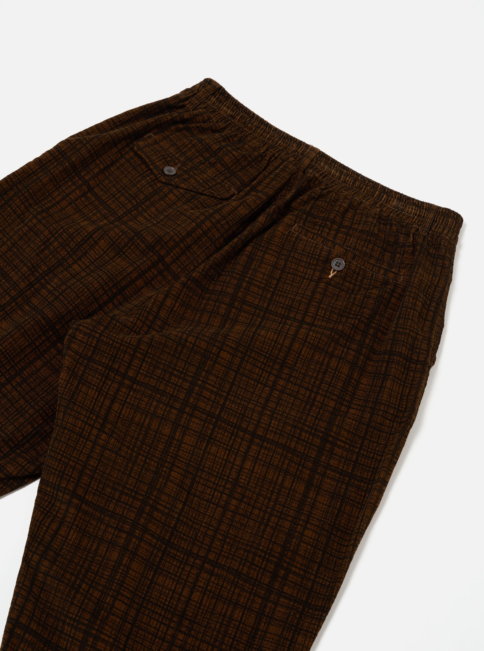 Brown Check Cord Seersucker Pleated Track Pant
