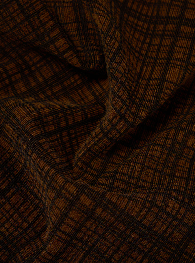 Brown Check Cord Seersucker Pleated Track Pant