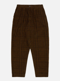 Brown Check Cord Seersucker Pleated Track Pant