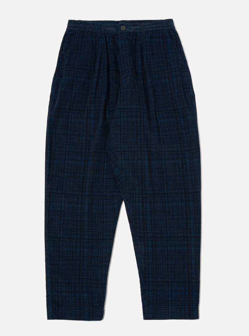 Navy Check Cord Seersucker Pleated Track Pant