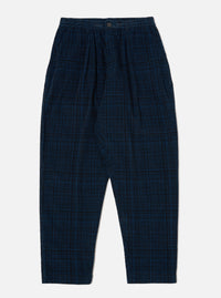 Navy Check Cord Seersucker Pleated Track Pant
