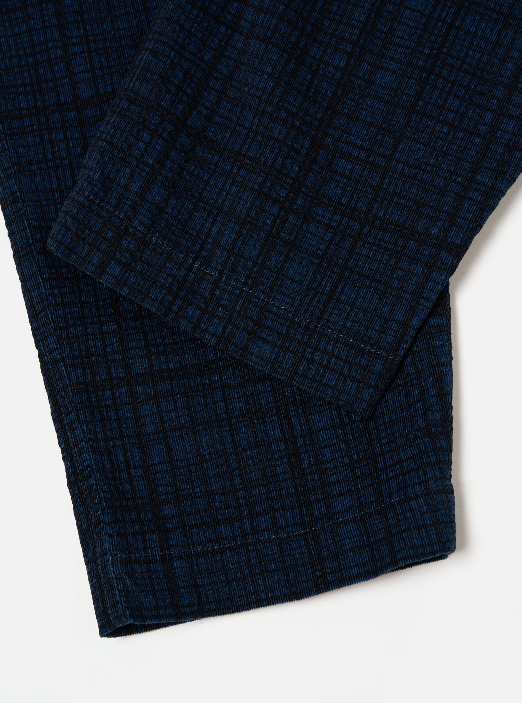 Navy Check Cord Seersucker Pleated Track Pant