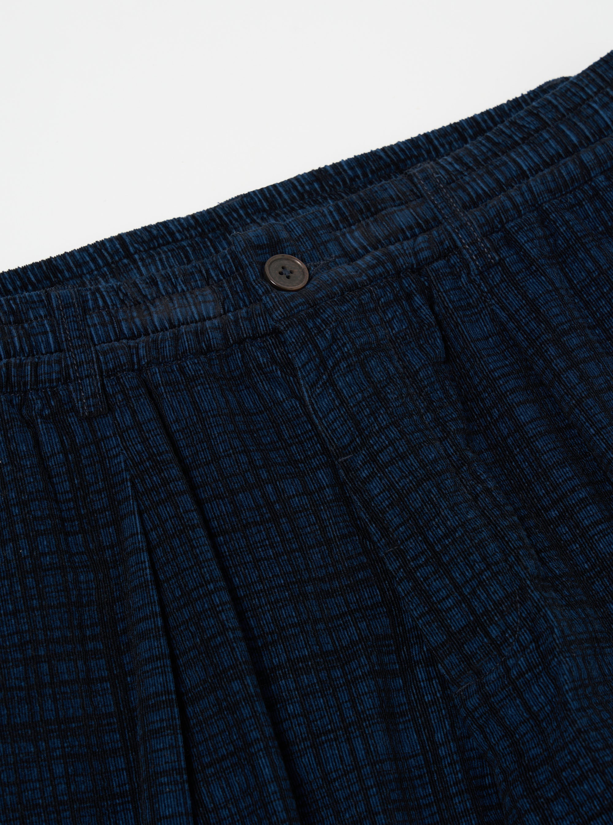 Navy Check Cord Seersucker Pleated Track Pant