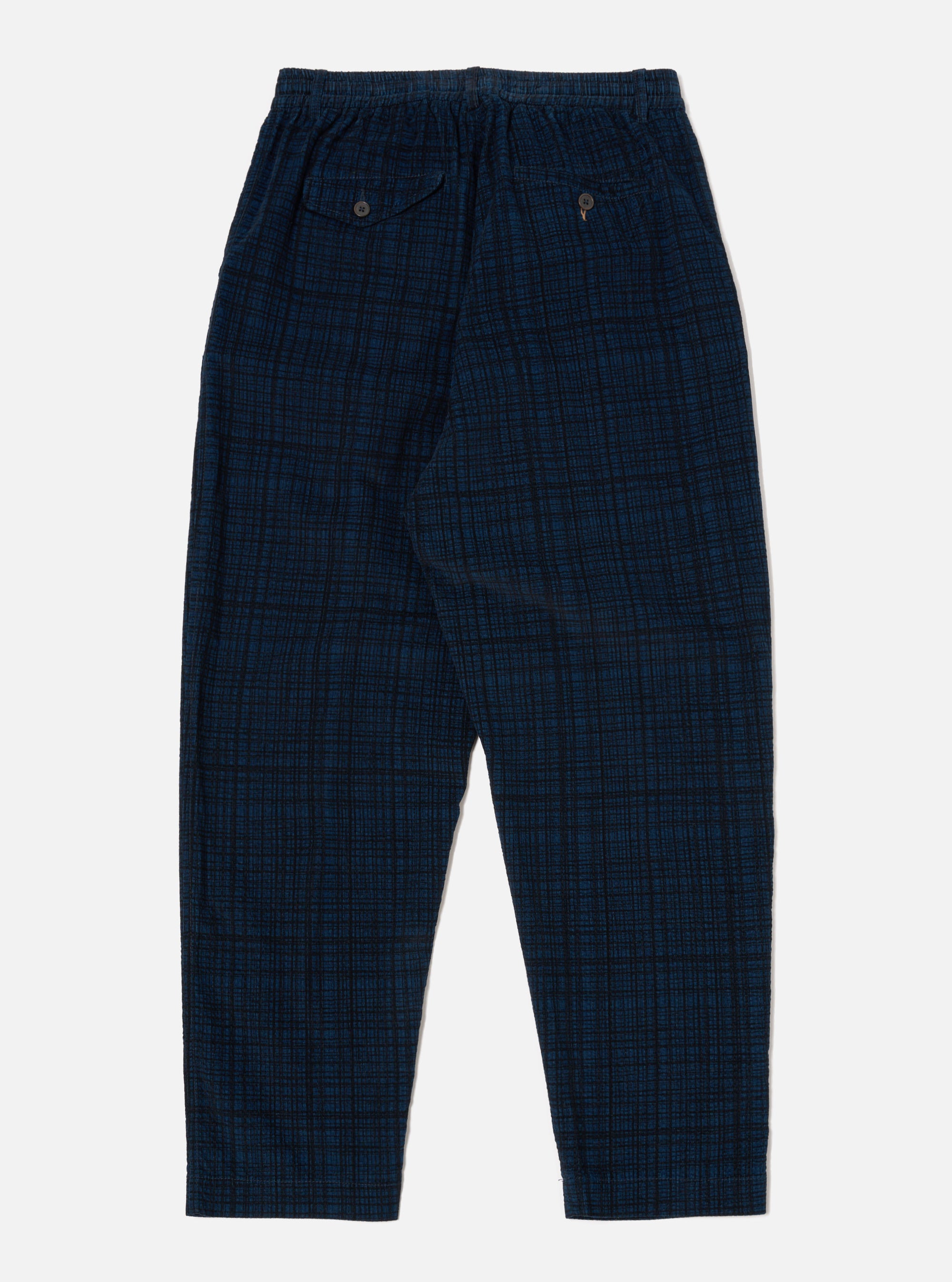 Navy Check Cord Seersucker Pleated Track Pant
