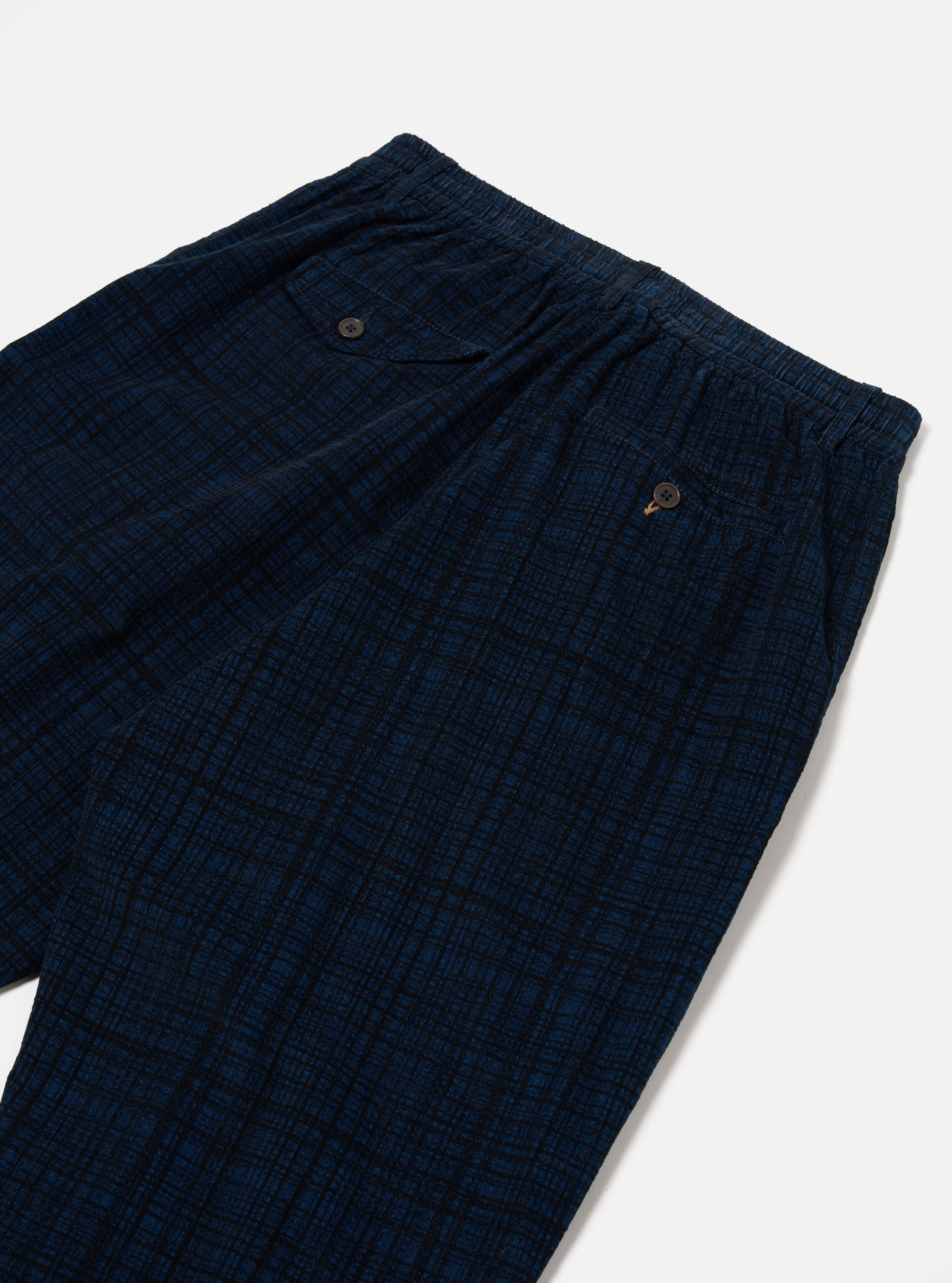 Navy Check Cord Seersucker Pleated Track Pant