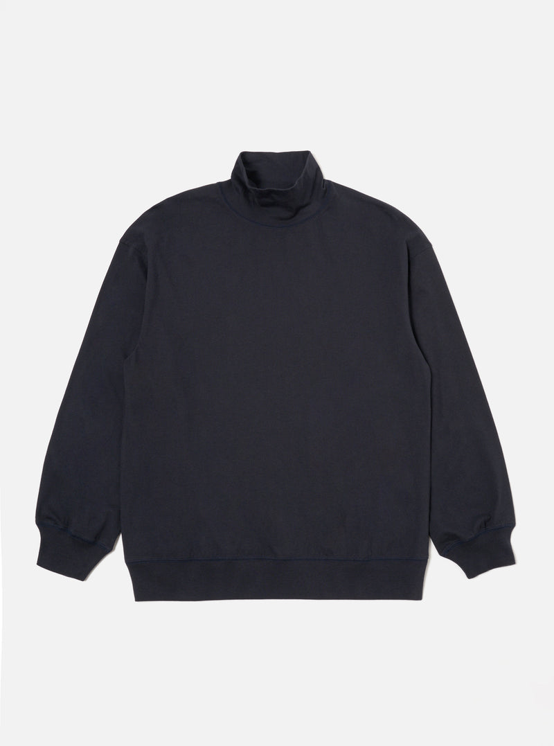 Navy Single Jersey  Funnel Neck Tee