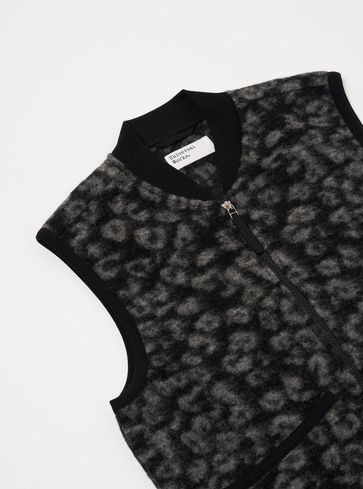 Black/Charcoal Leopard Fleece Zip Waistcoat