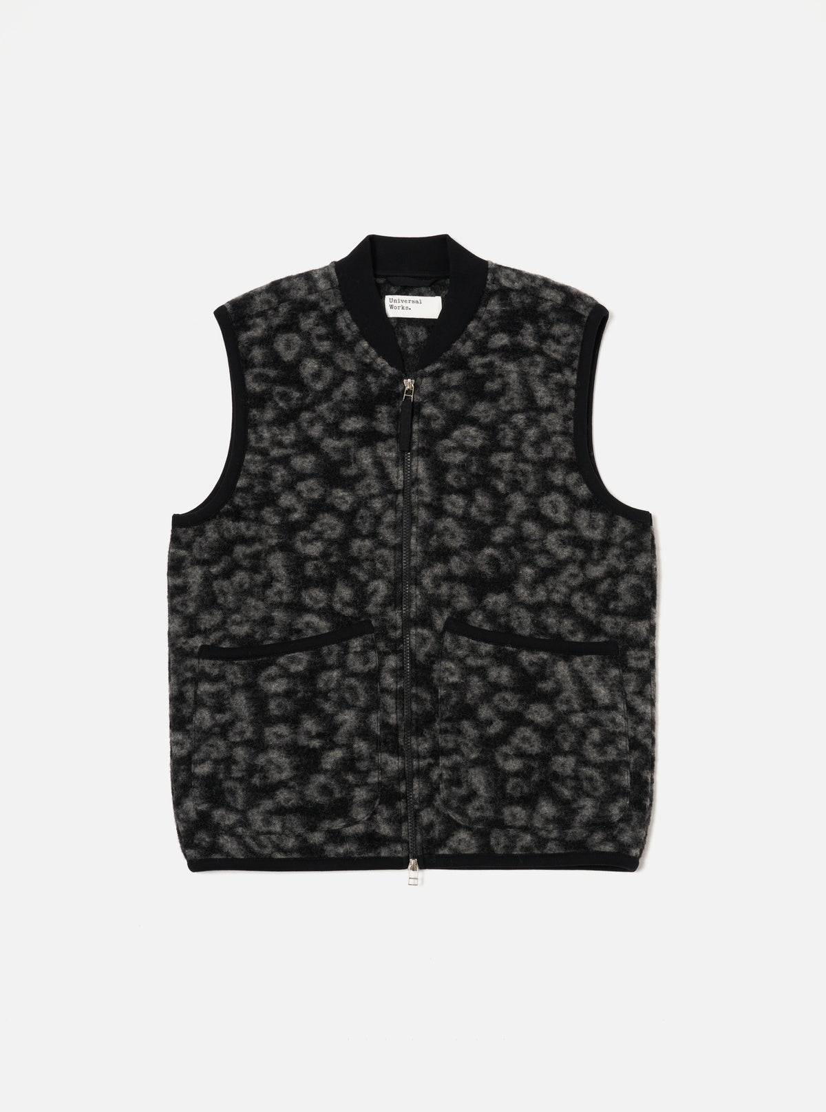 Black/Charcoal Leopard Fleece Zip Waistcoat