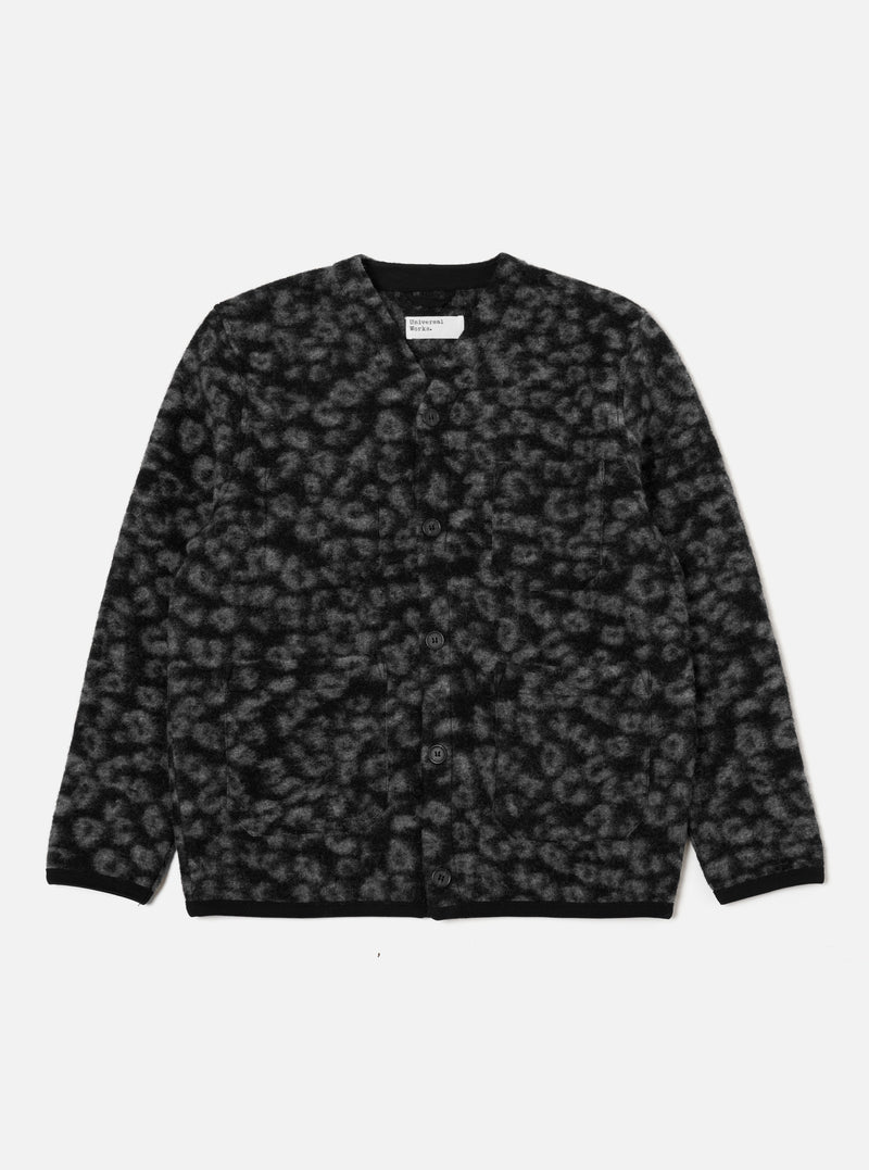 Black/Charcoal Leopard Fleece Cardigan