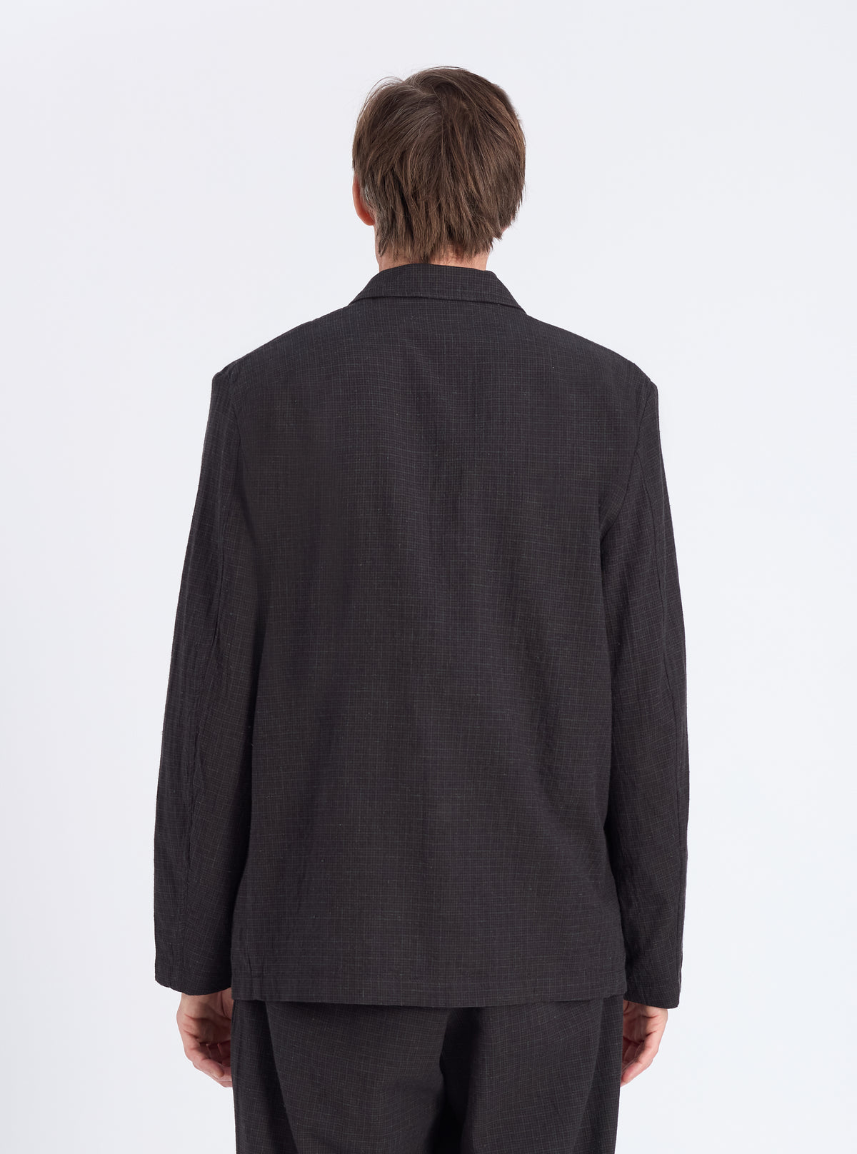 Charcoal Fine Linen Mix Three Button Jacket