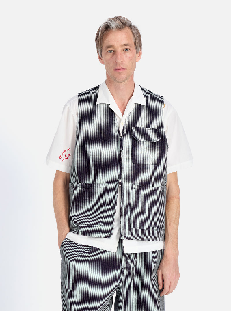 Indigo Hickory Stripe Denim Marine Gilet