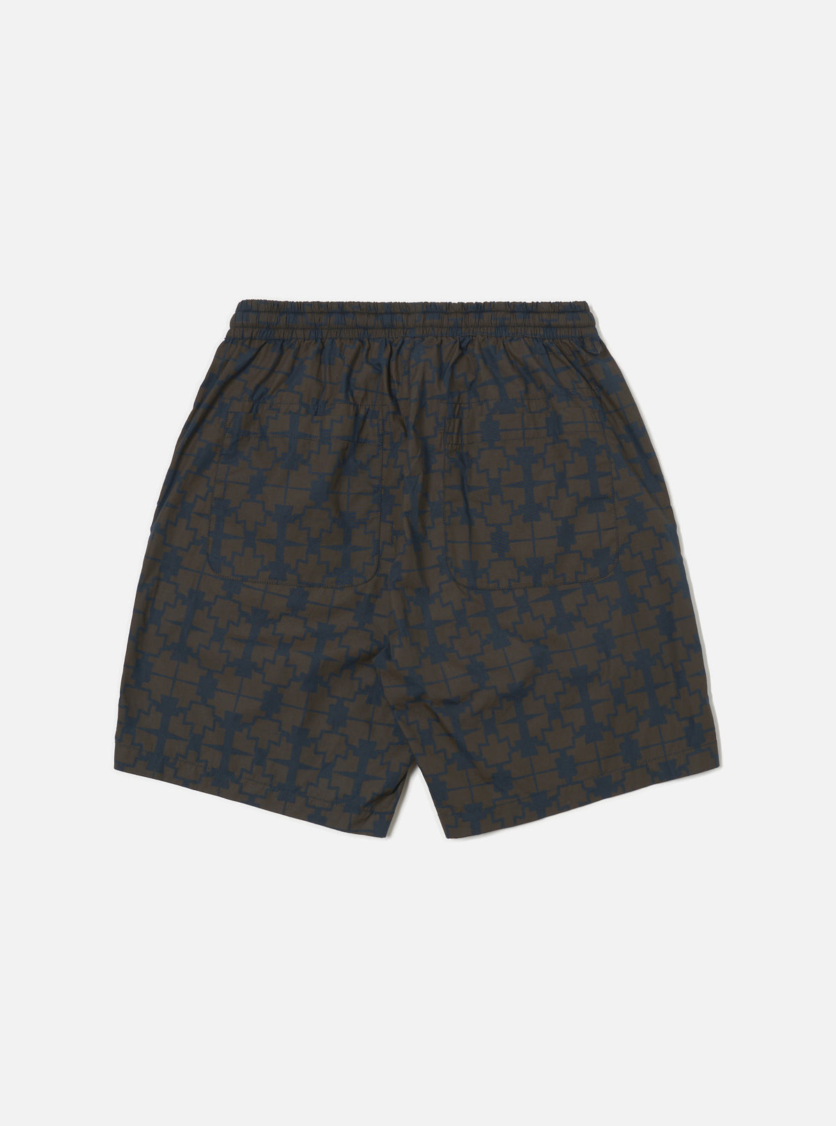 Navy Mitla Print Cotton Simple Short
